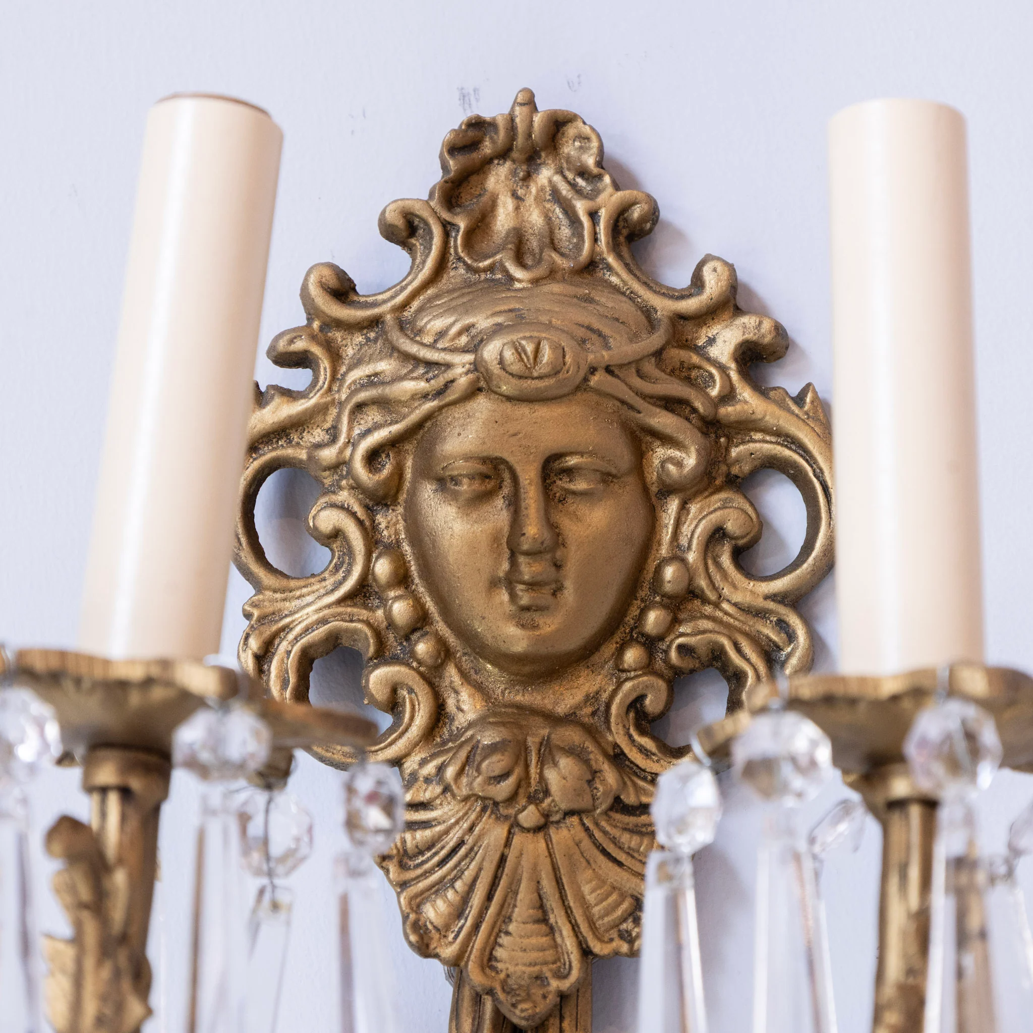 Pair of Medusa Rococo Brass Wall Sconces –  Swarovski Crystal Drops - Image 3