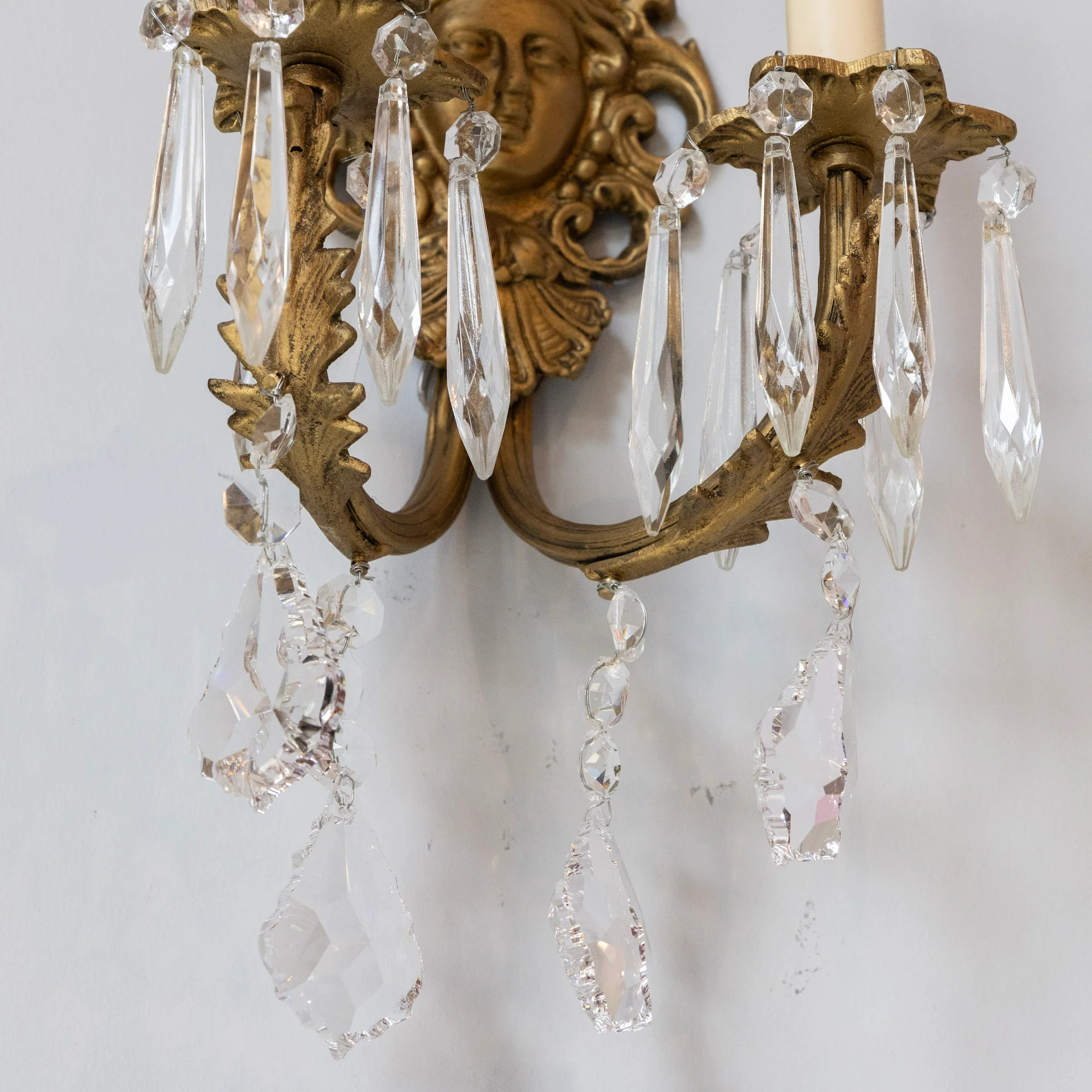Pair of Medusa Rococo Brass Wall Sconces –  Swarovski Crystal Drops - Image 4