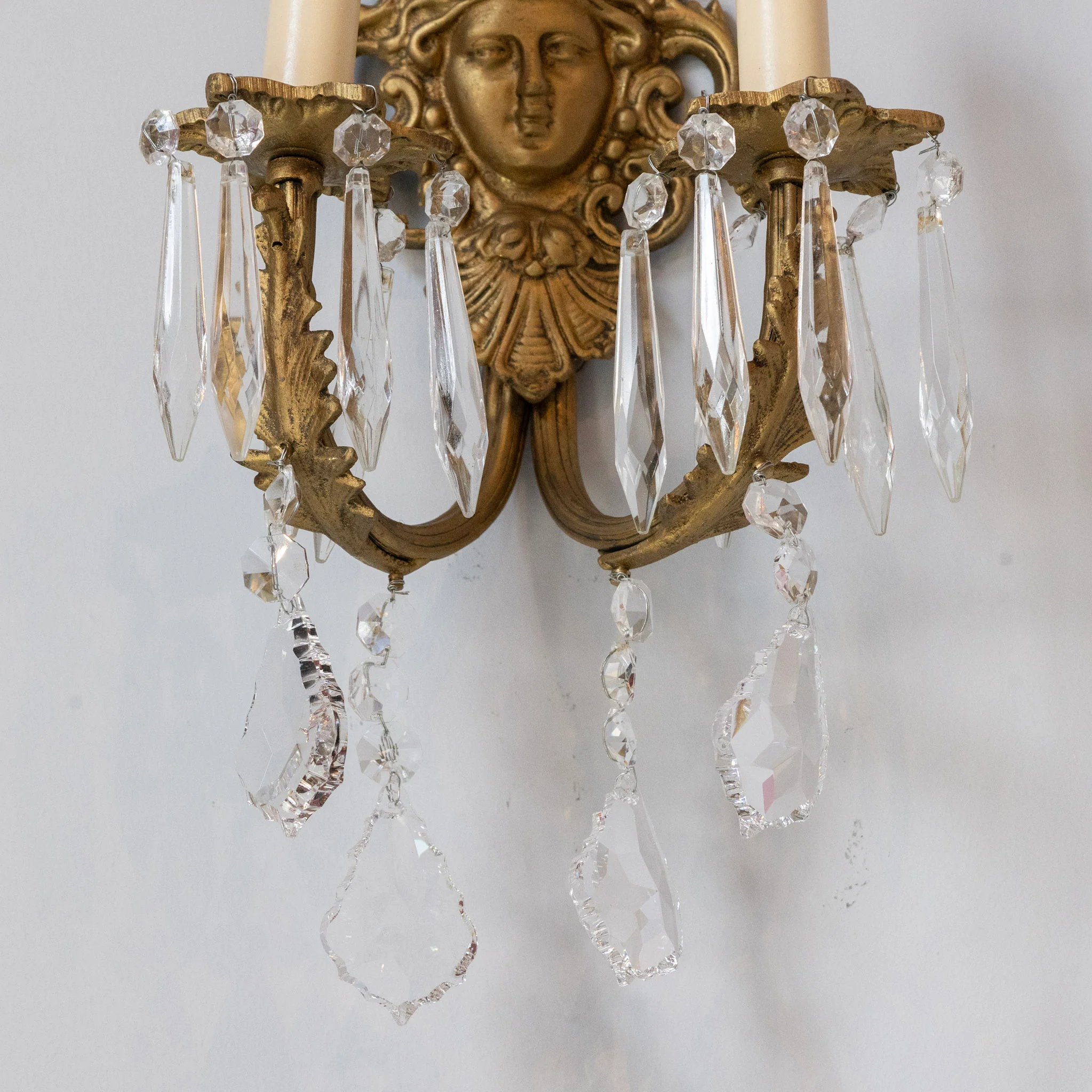 Pair of Medusa Rococo Brass Wall Sconces –  Swarovski Crystal Drops - Image 5