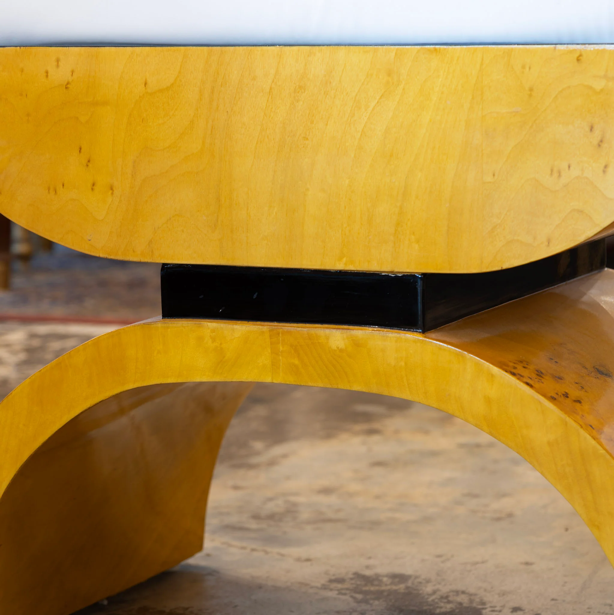 Art Deco Curved Leg Stool – Burl Wood Finish & White Seat - Image 4