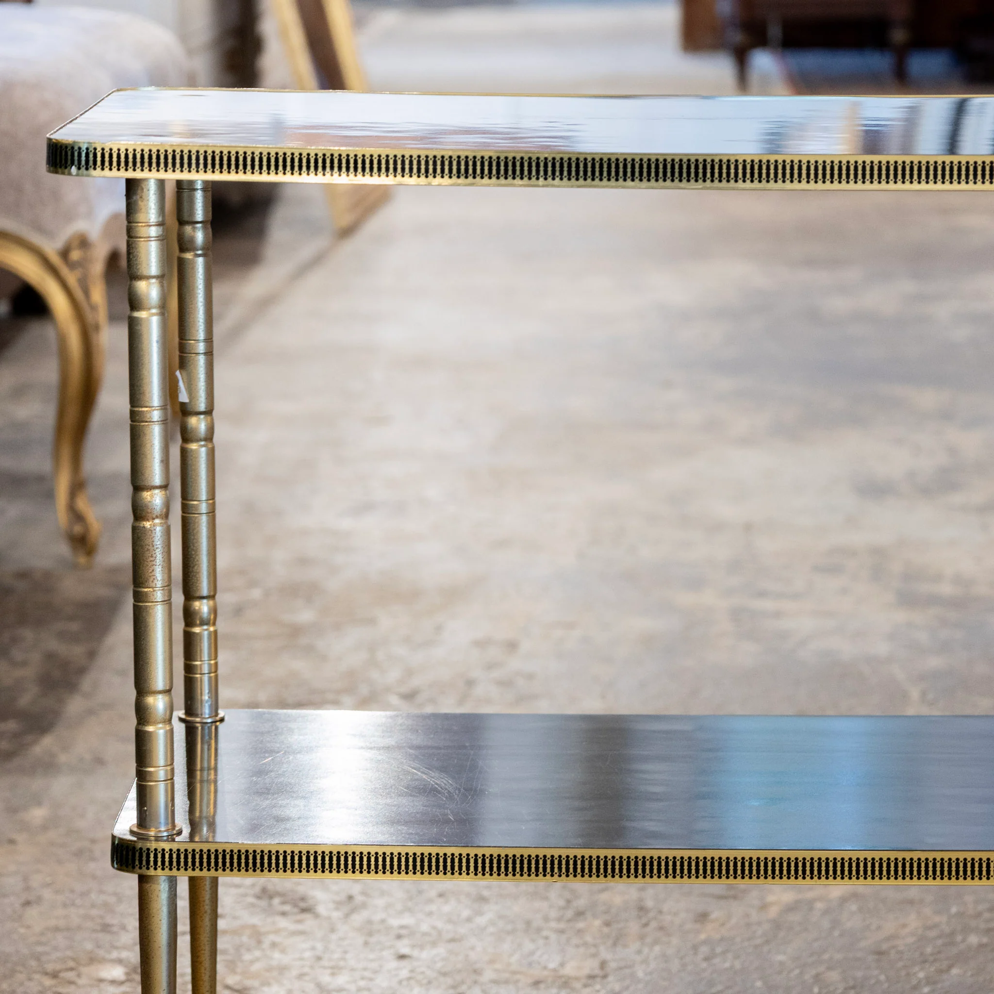 Mid-Century Two-Tier Rolling Brass Bar Cart - Image 4