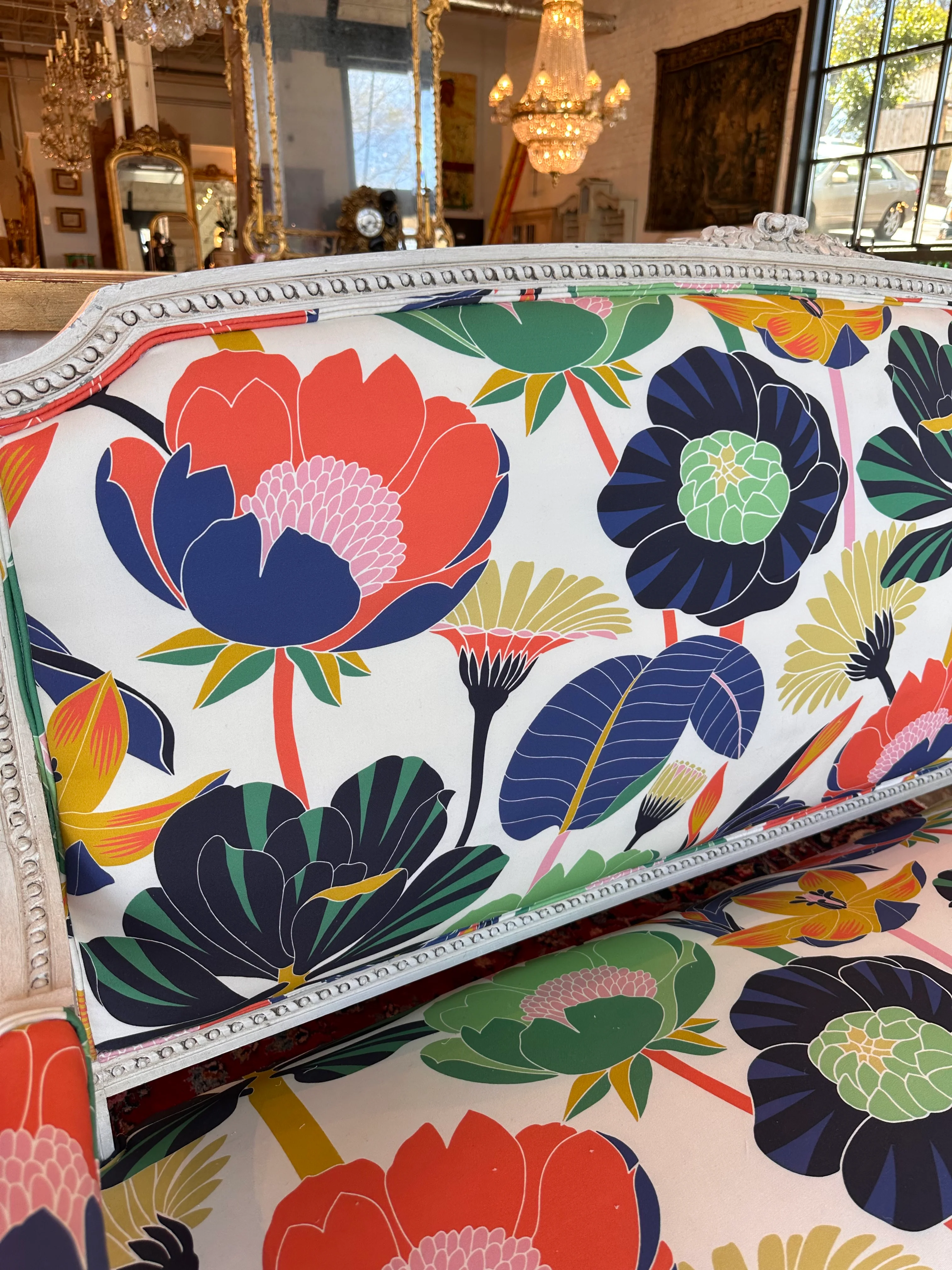 Multi-Color Floral Print French Louis XVI Settee - Image 3