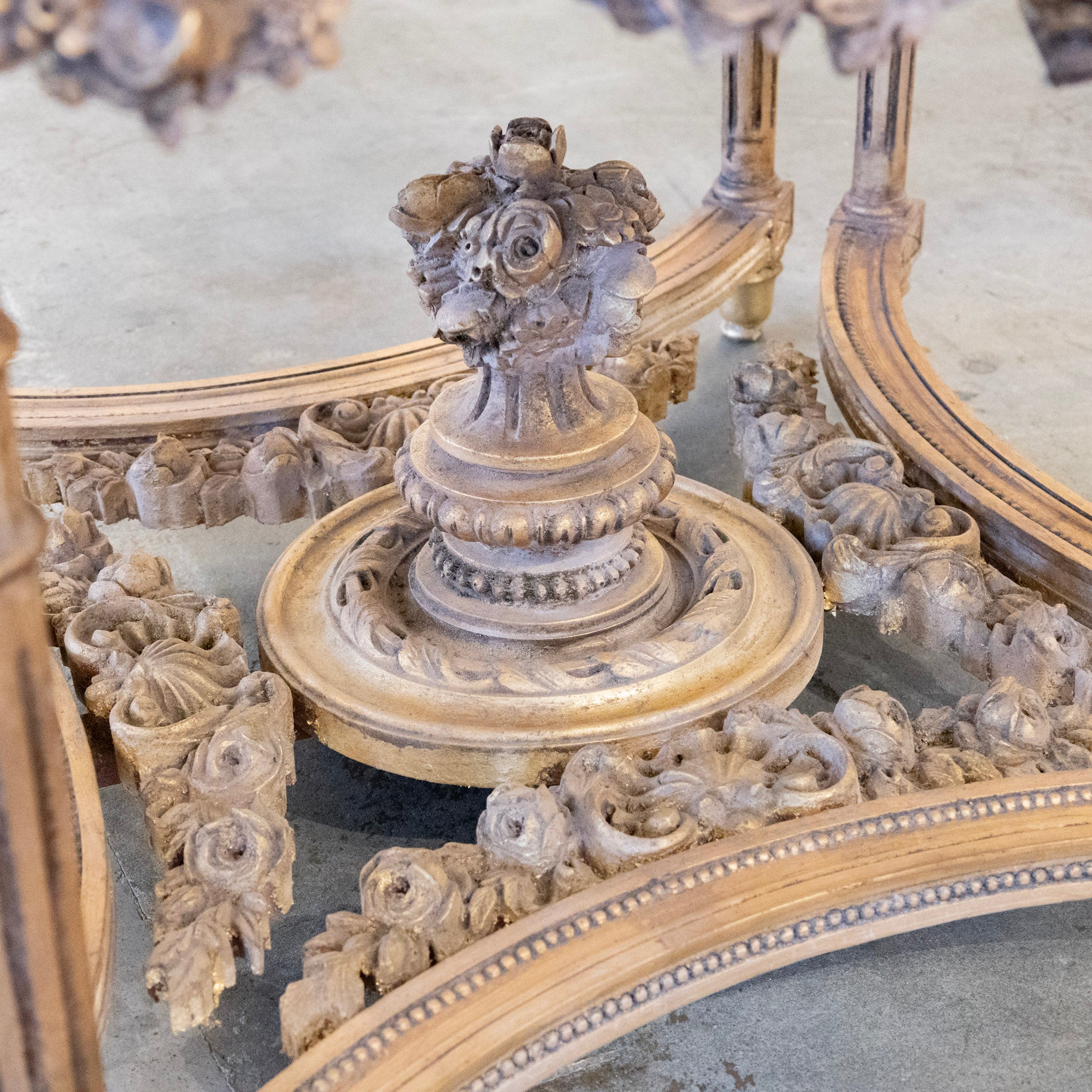 Neoclassical Ornate Center Table – Floral Carvings & White Marble Top - Image 8