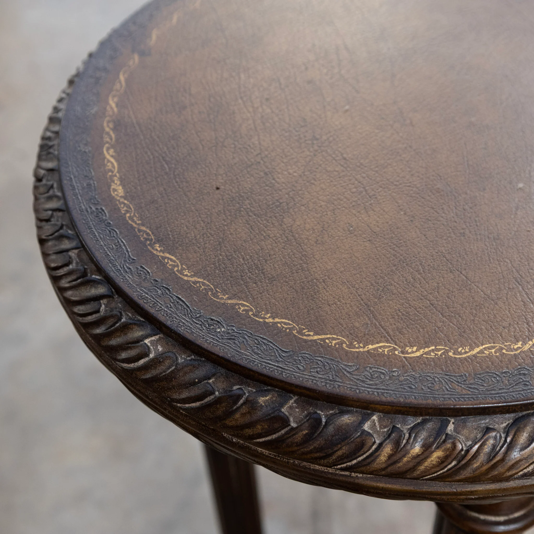 Neoclassical Pedestal Stand – Dark Brown Columns & Leather Top - Image 4