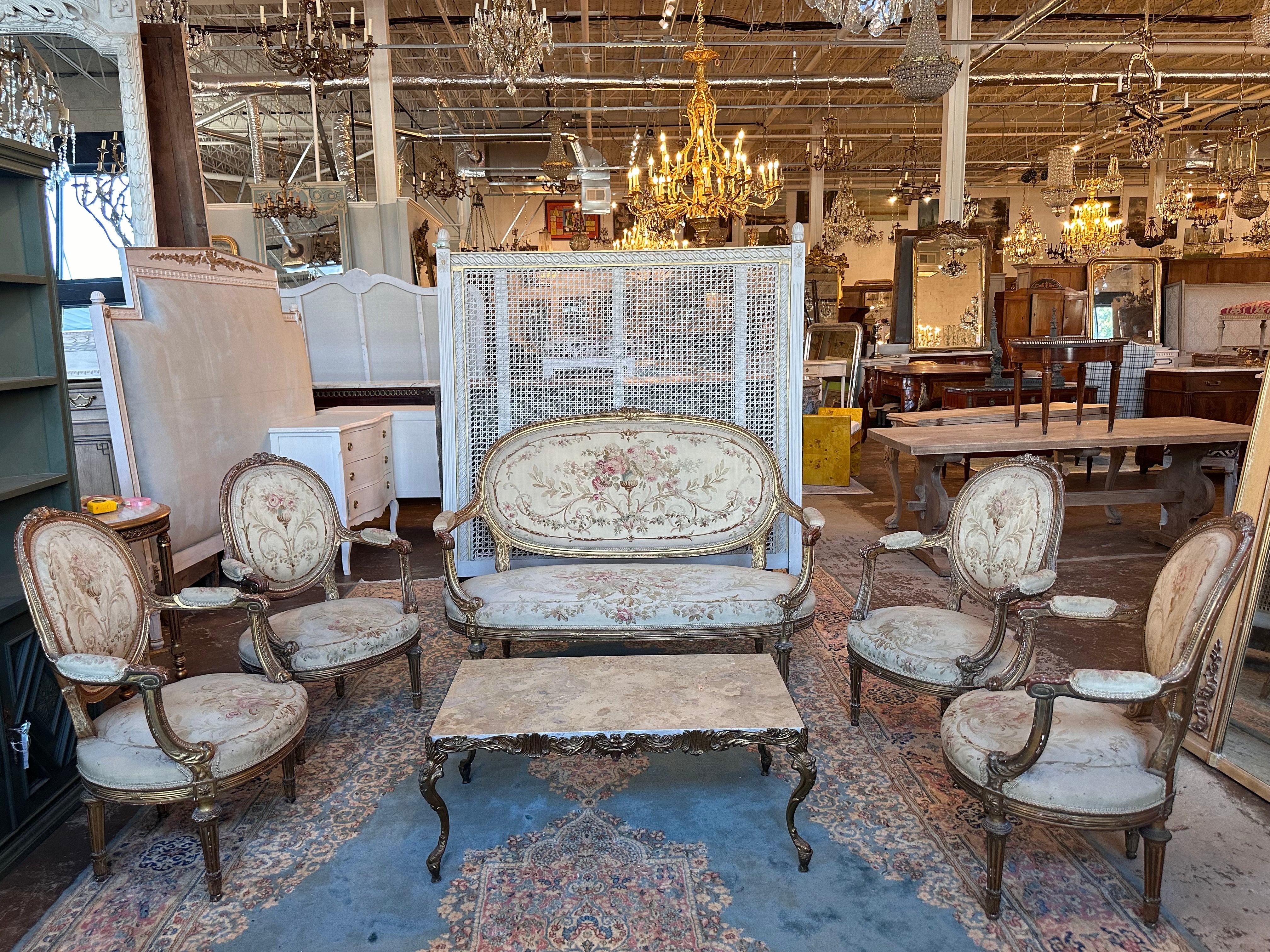 Original Antique French Aubusson Tapestry Furniture Set