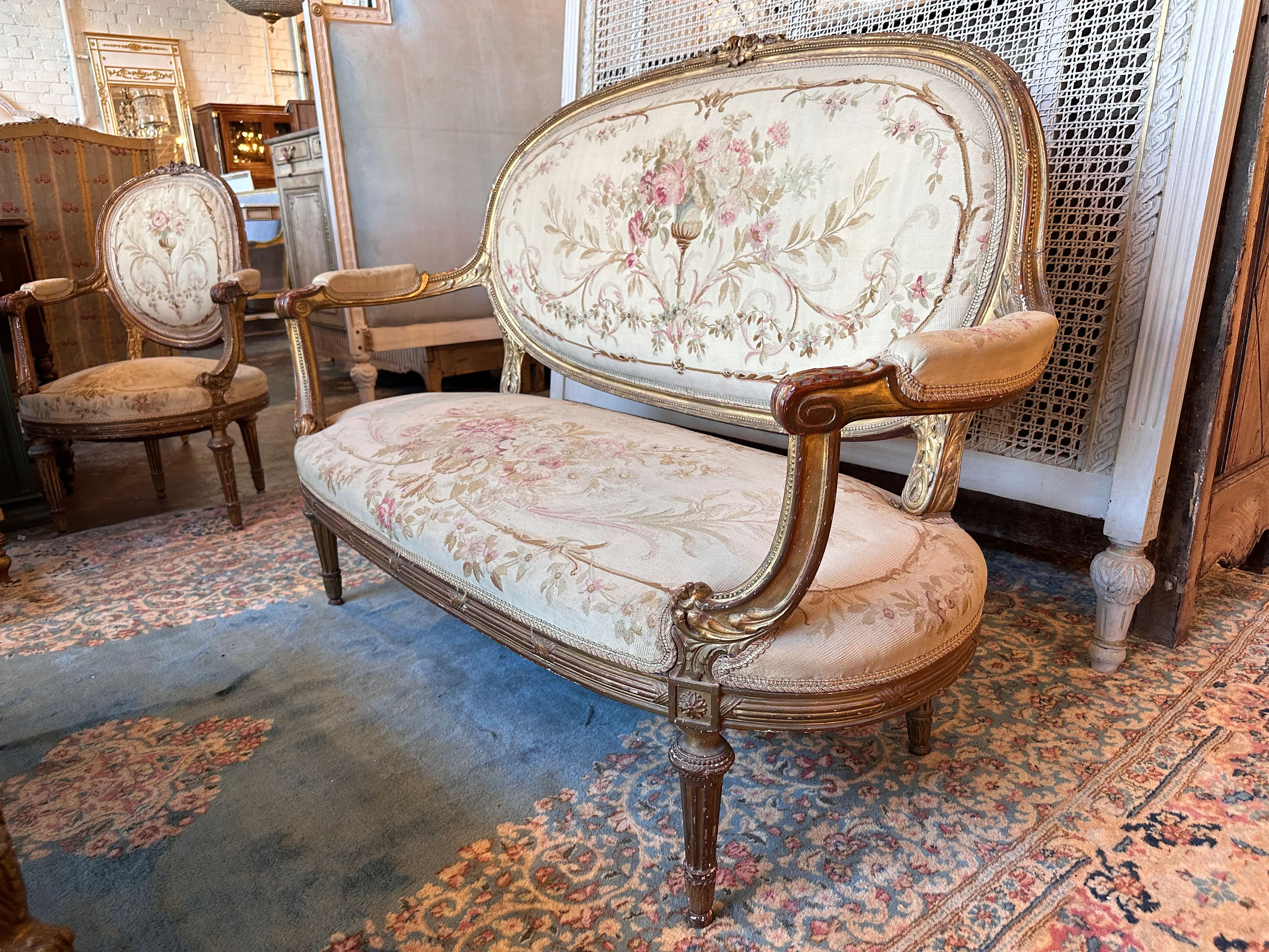 Original Antique French Aubusson Tapestry Furniture Set - Image 4