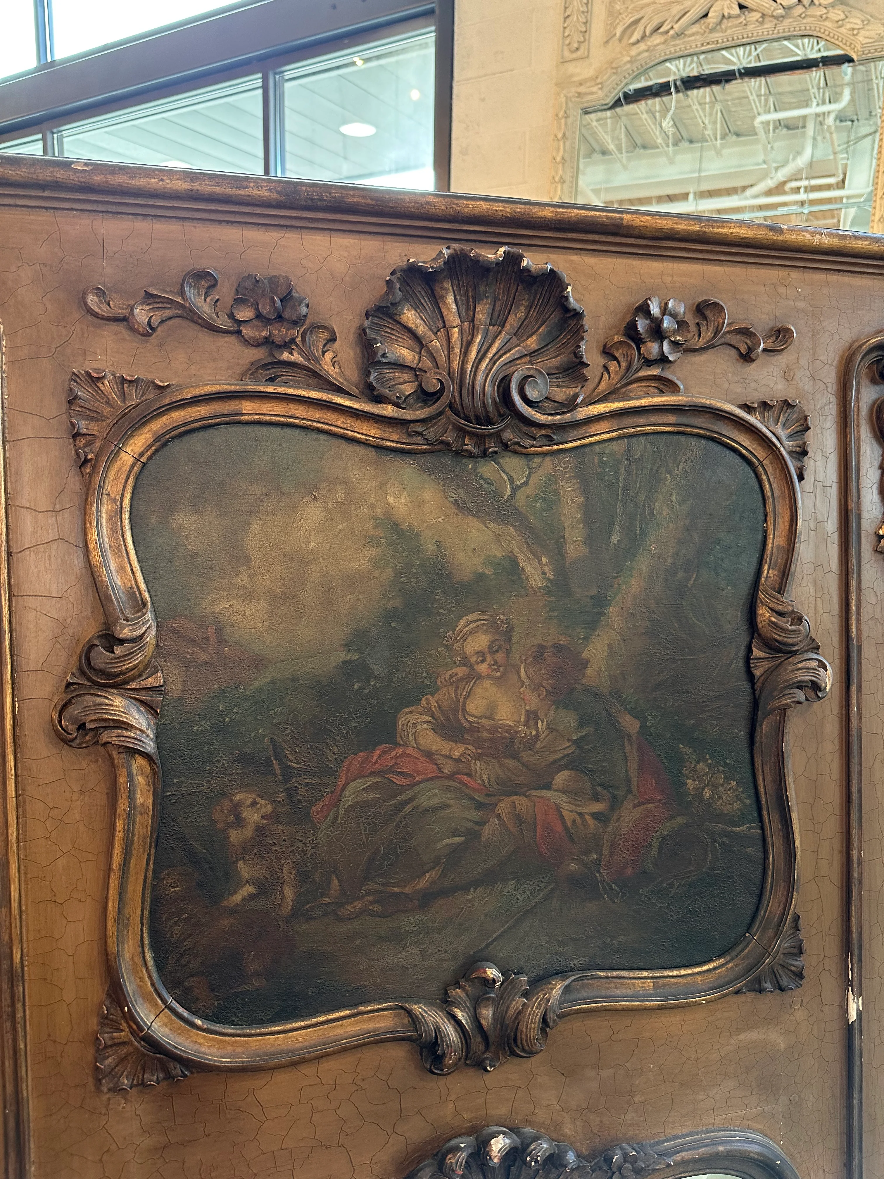 Original Antique French Trumeau Mirror with Oil Painting - Image 2