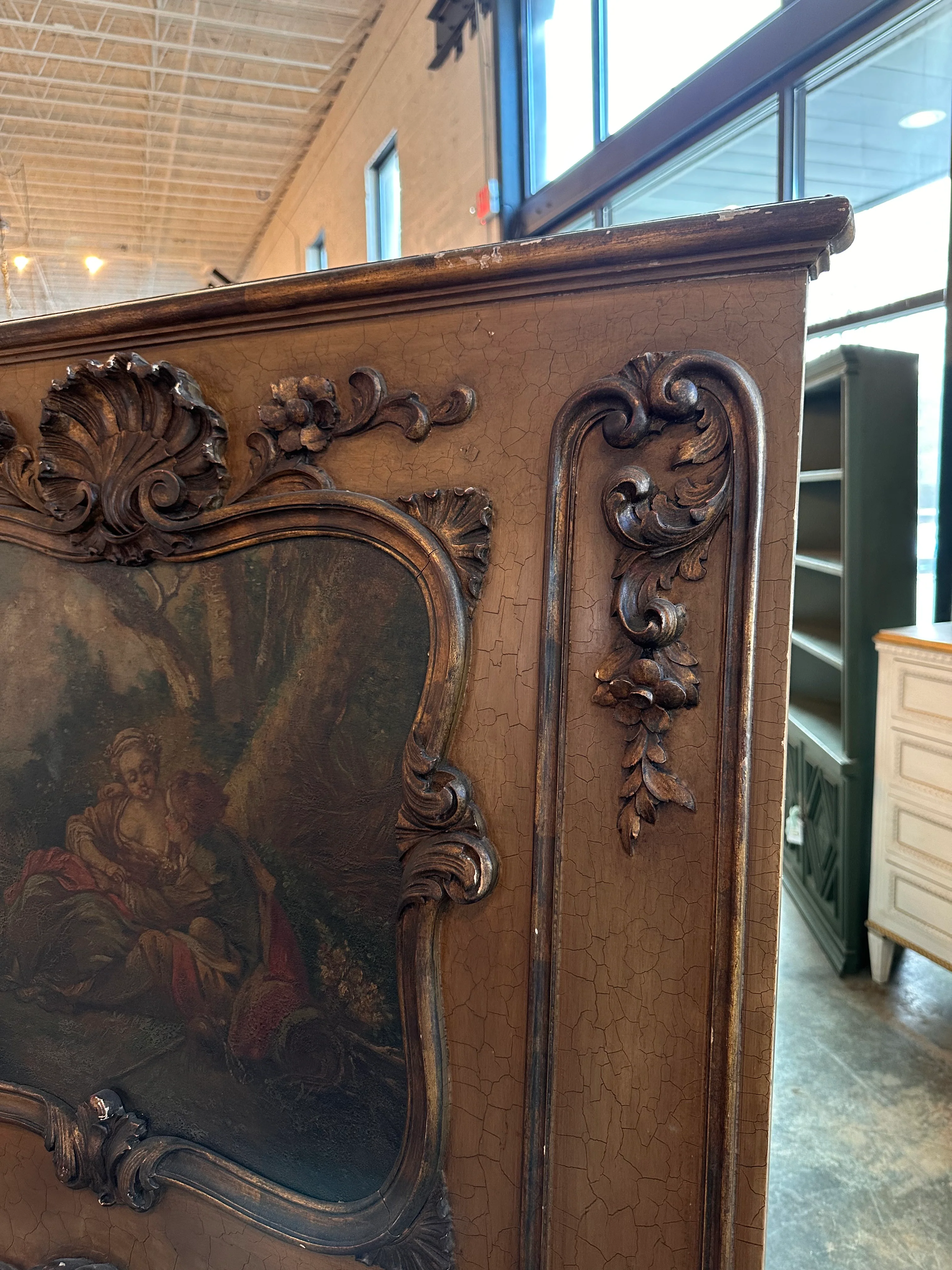 Original Antique French Trumeau Mirror with Oil Painting - Image 3