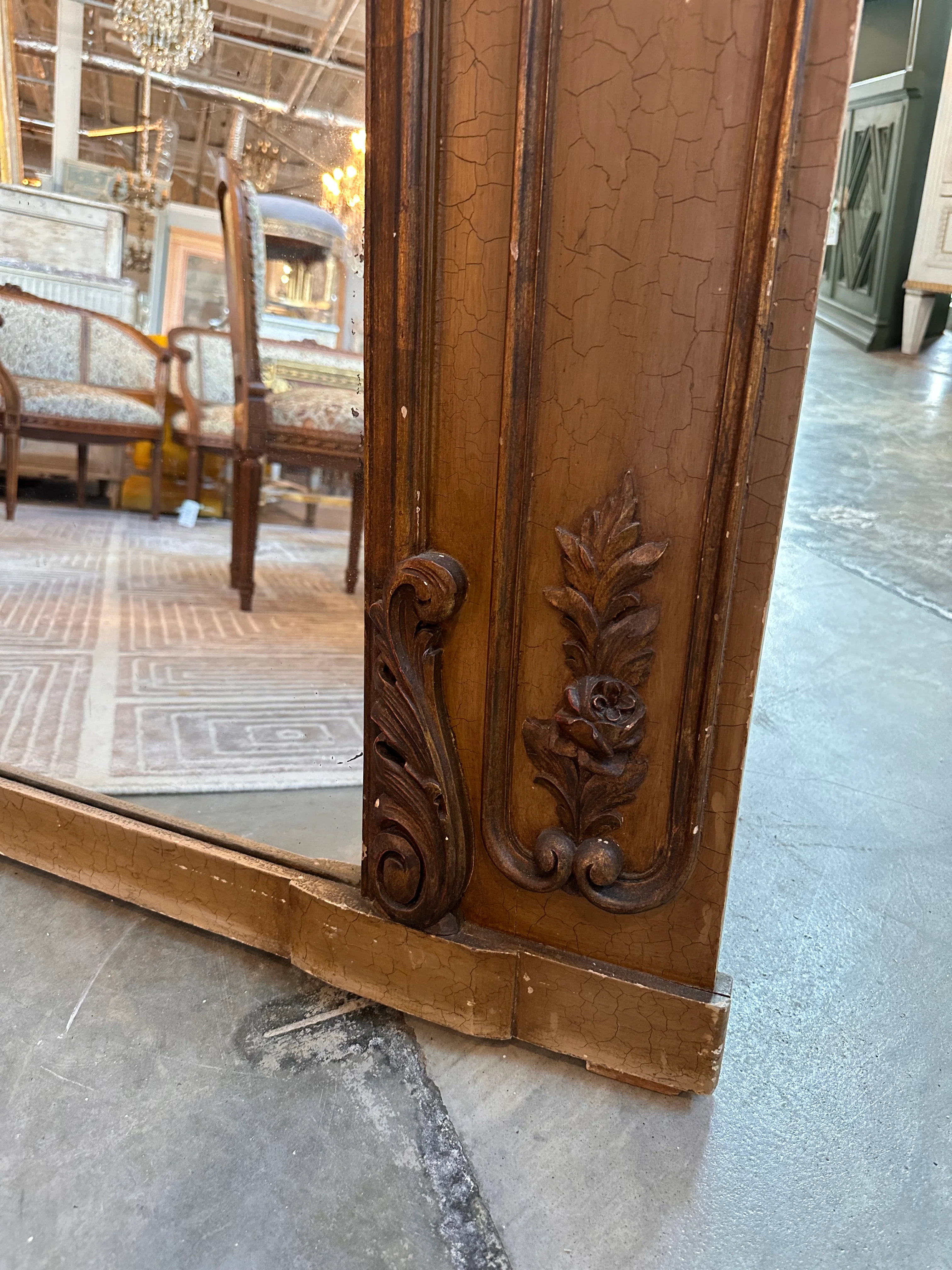 Original Antique French Trumeau Mirror with Oil Painting - Image 4