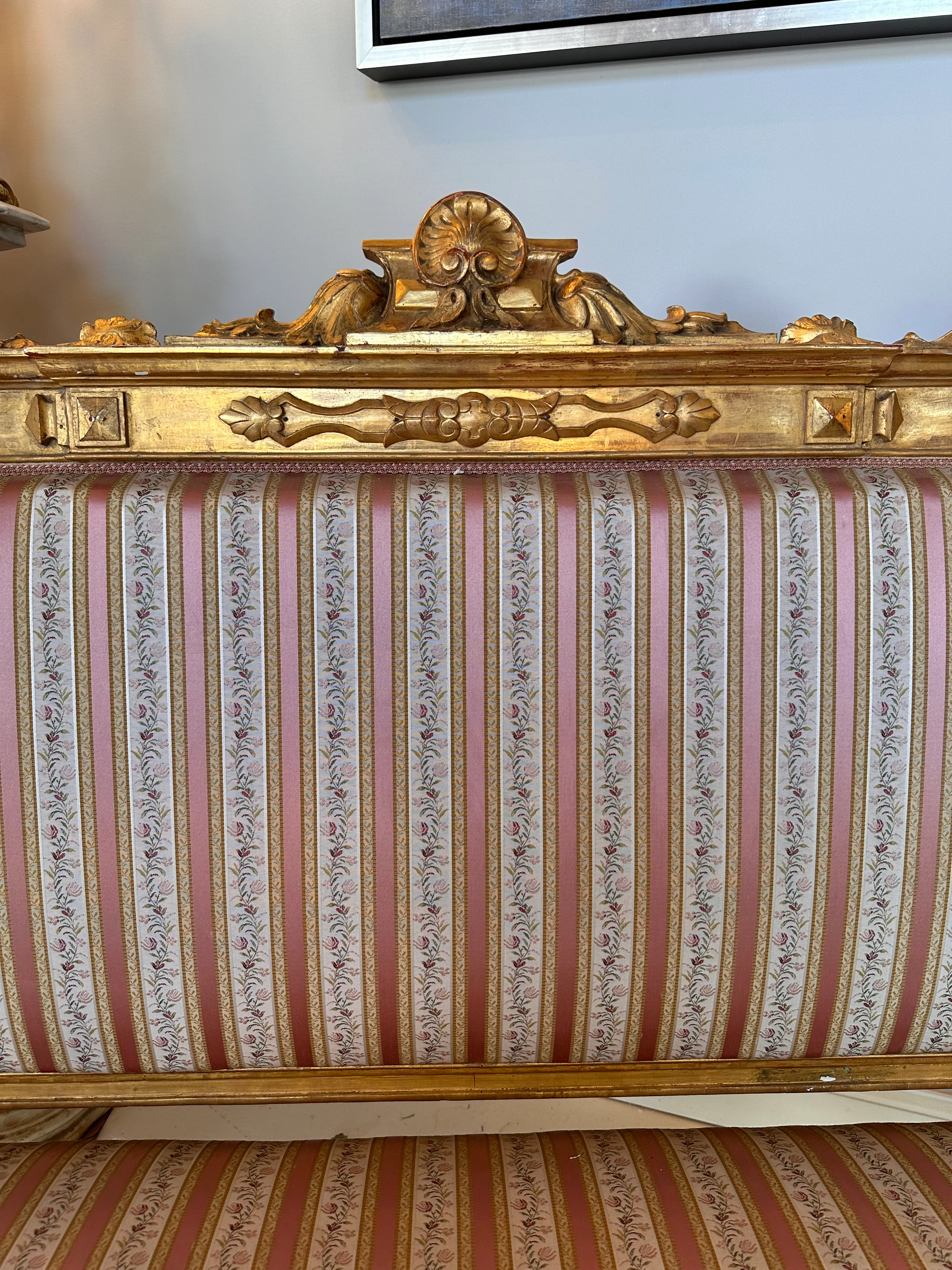 Original Antique Louis XVI Square Back Striped Settee - Image 3