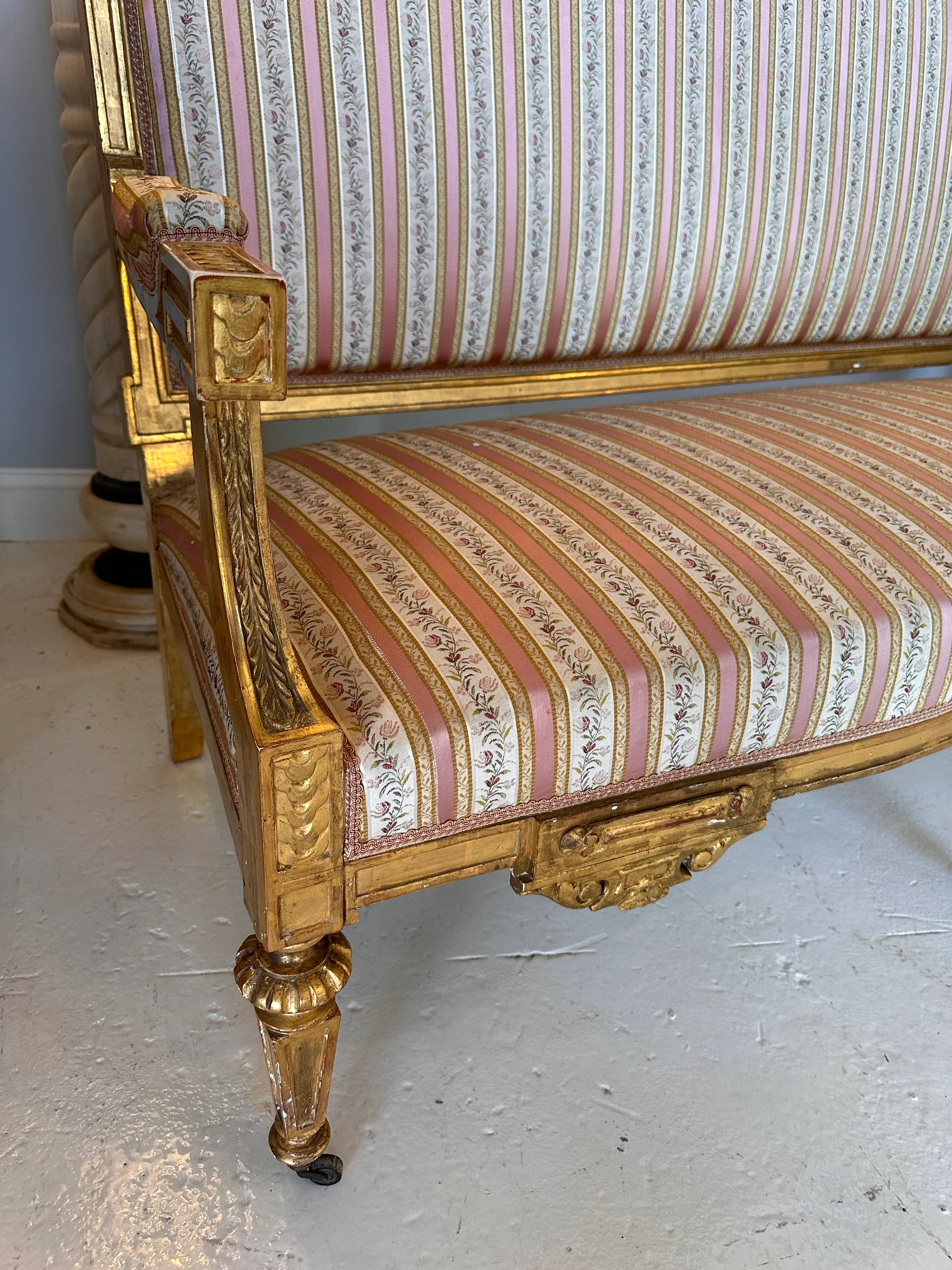 Original Antique Louis XVI Square Back Striped Settee - Image 4