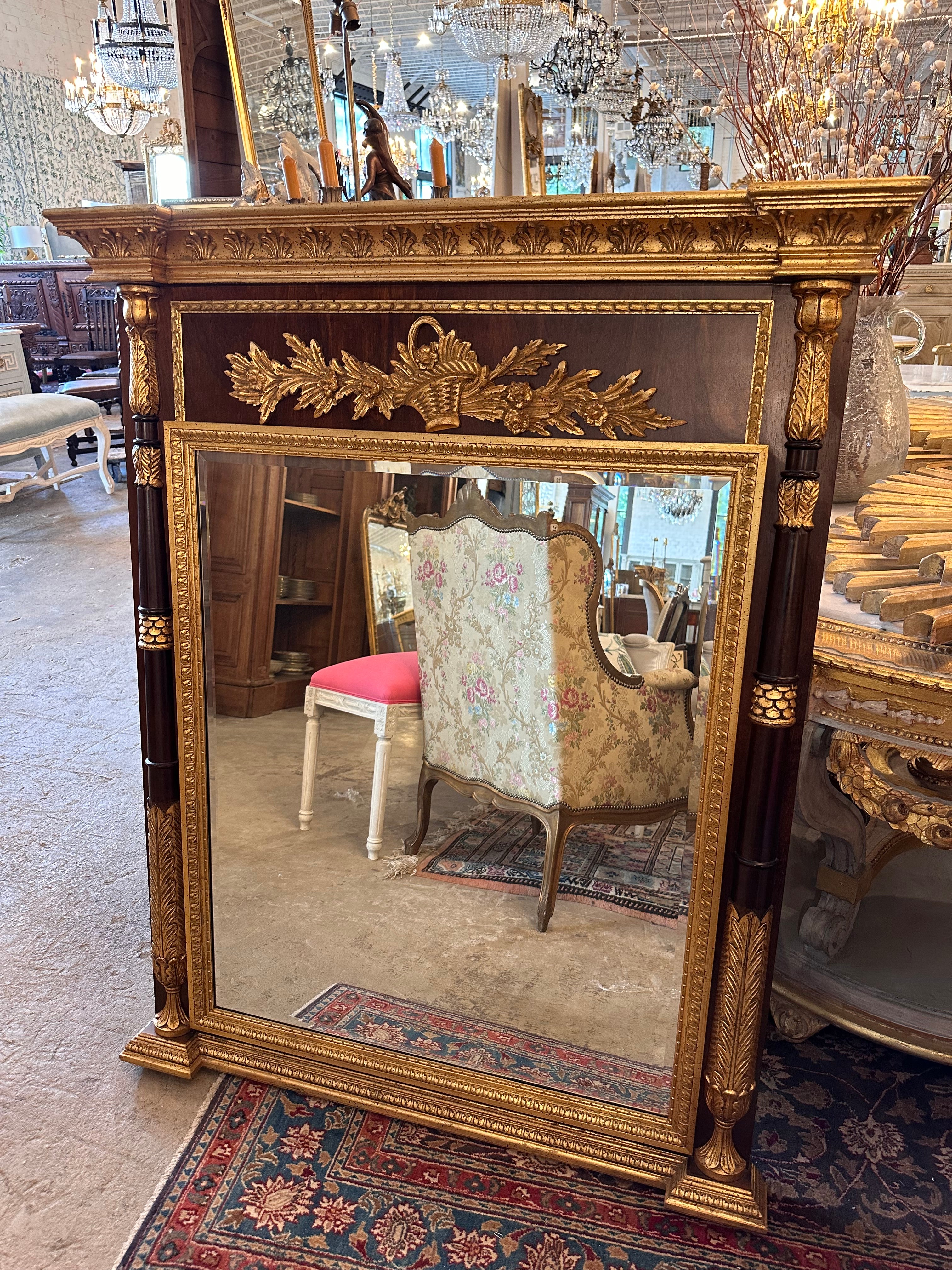 Original Antique Ornate Mahogany and Gold Trumeau Mirror