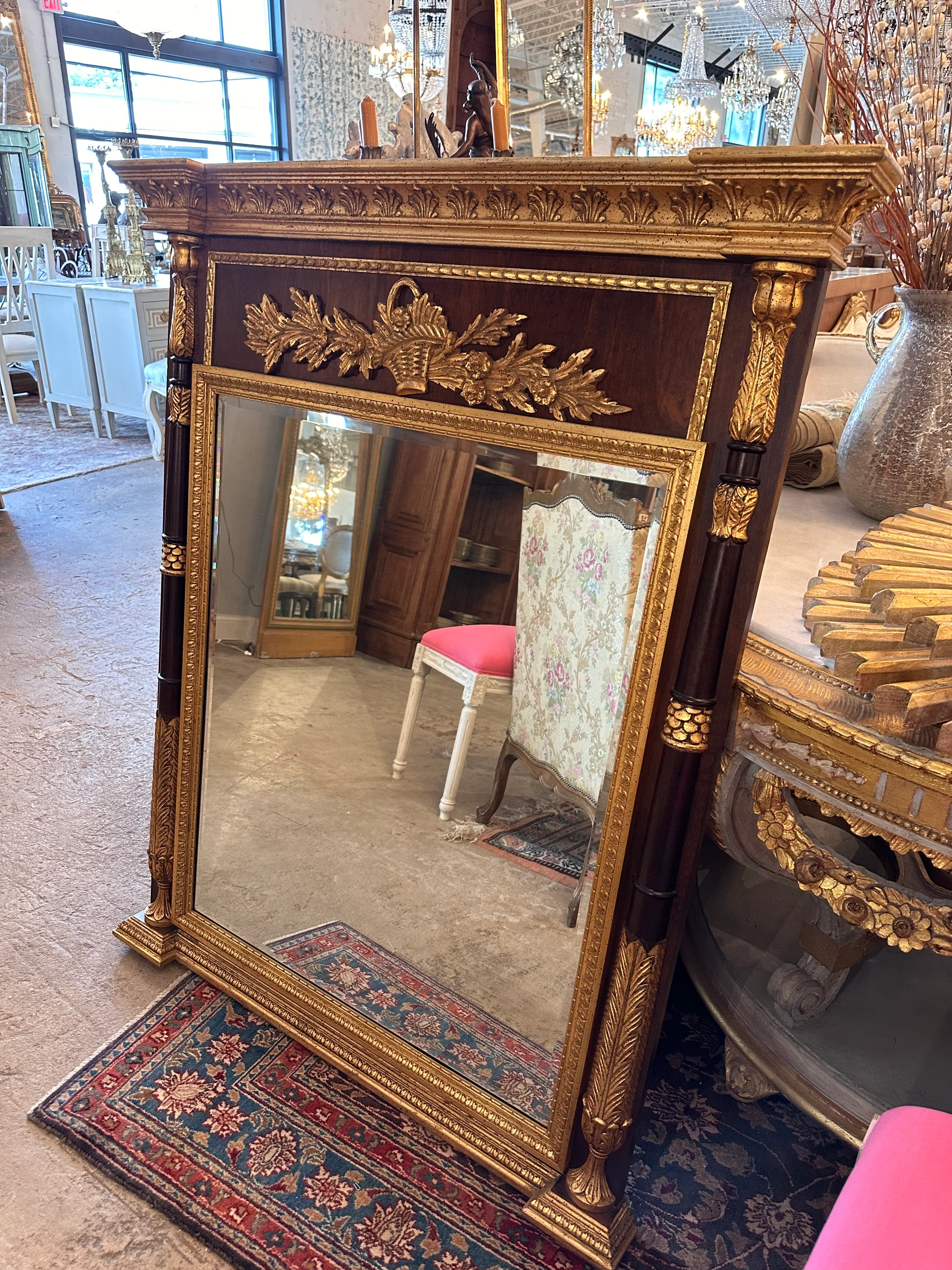 Original Antique Ornate Mahogany and Gold Trumeau Mirror - Image 2