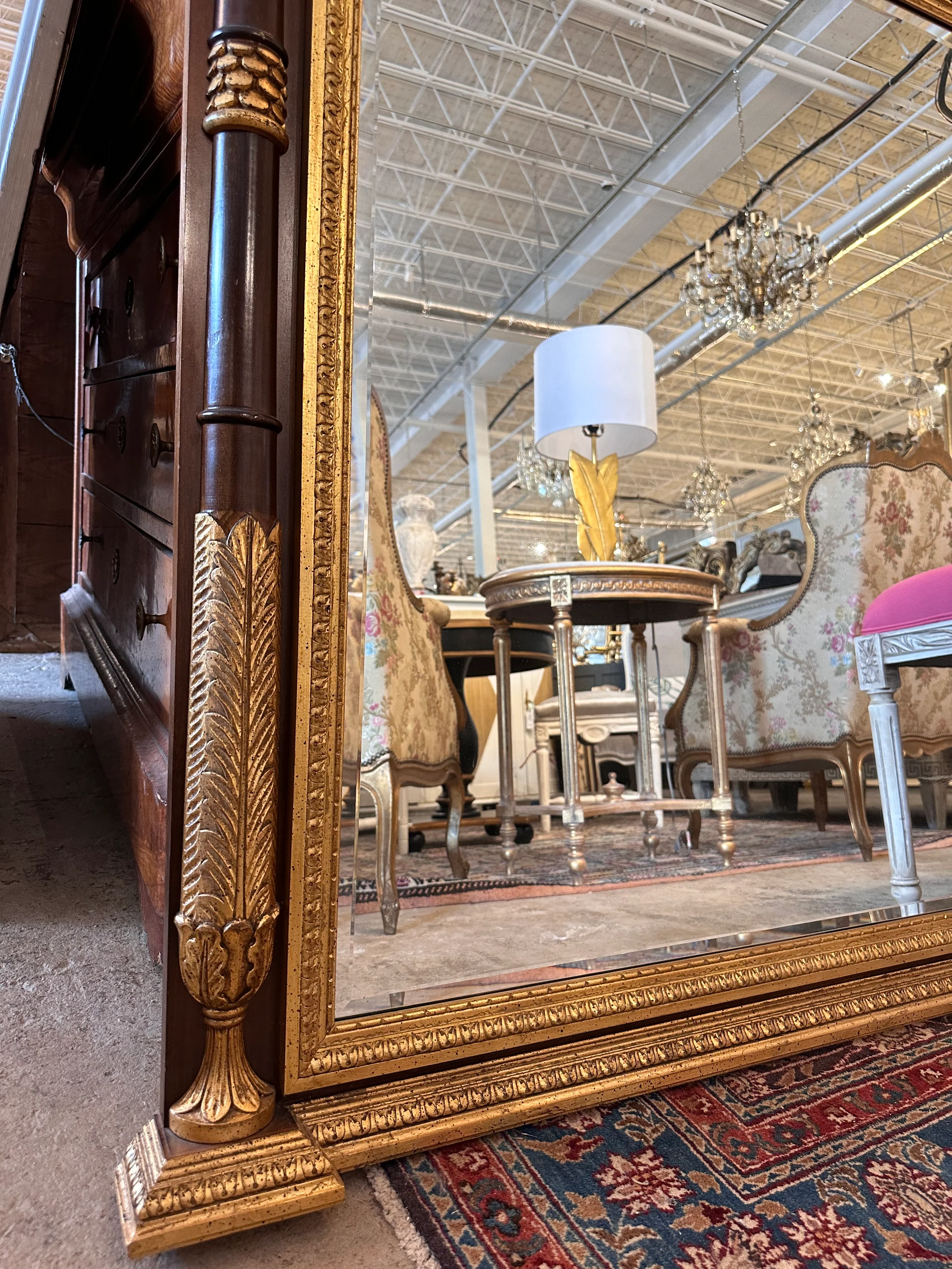 Original Antique Ornate Mahogany and Gold Trumeau Mirror - Image 3