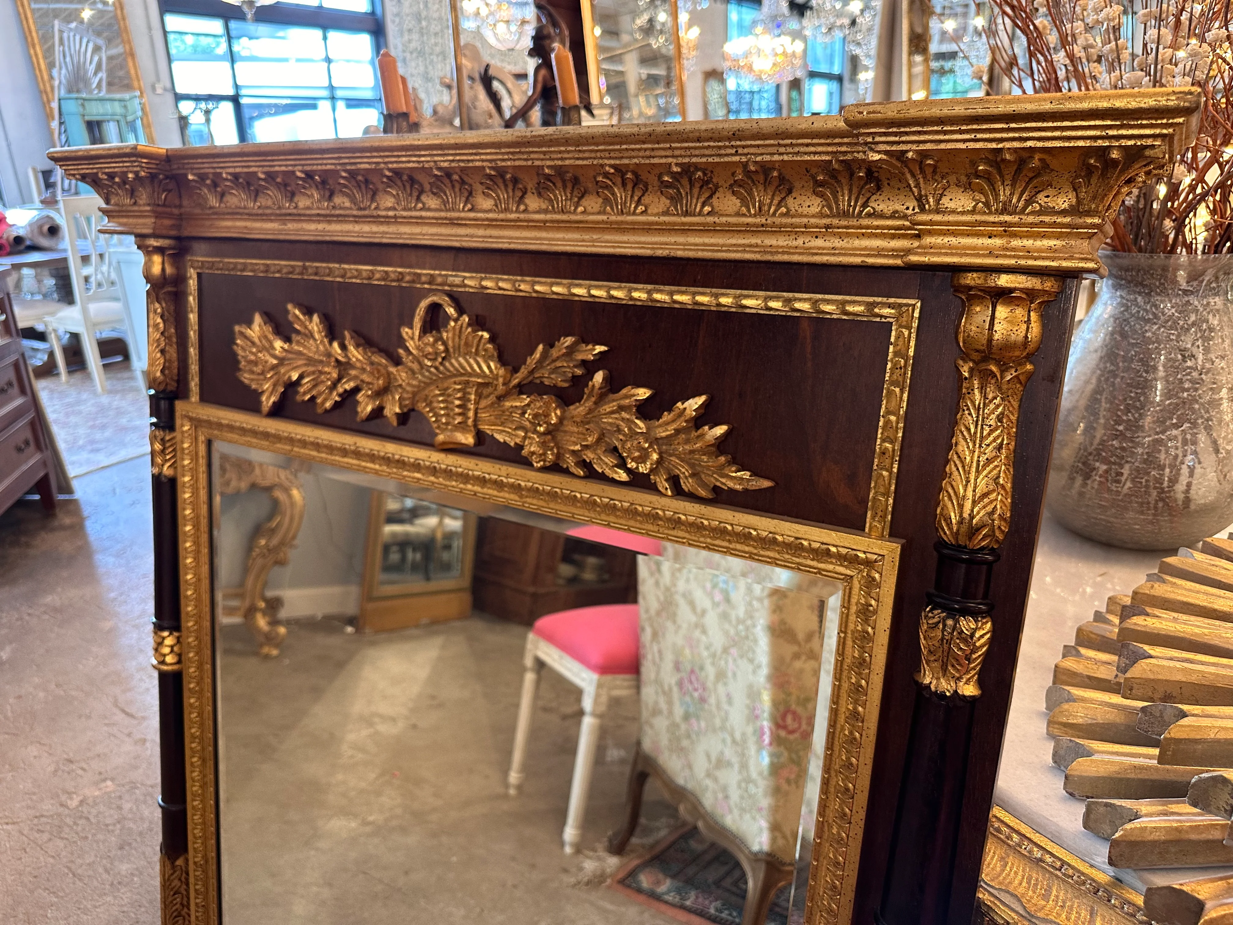 Original Antique Ornate Mahogany and Gold Trumeau Mirror - Image 4