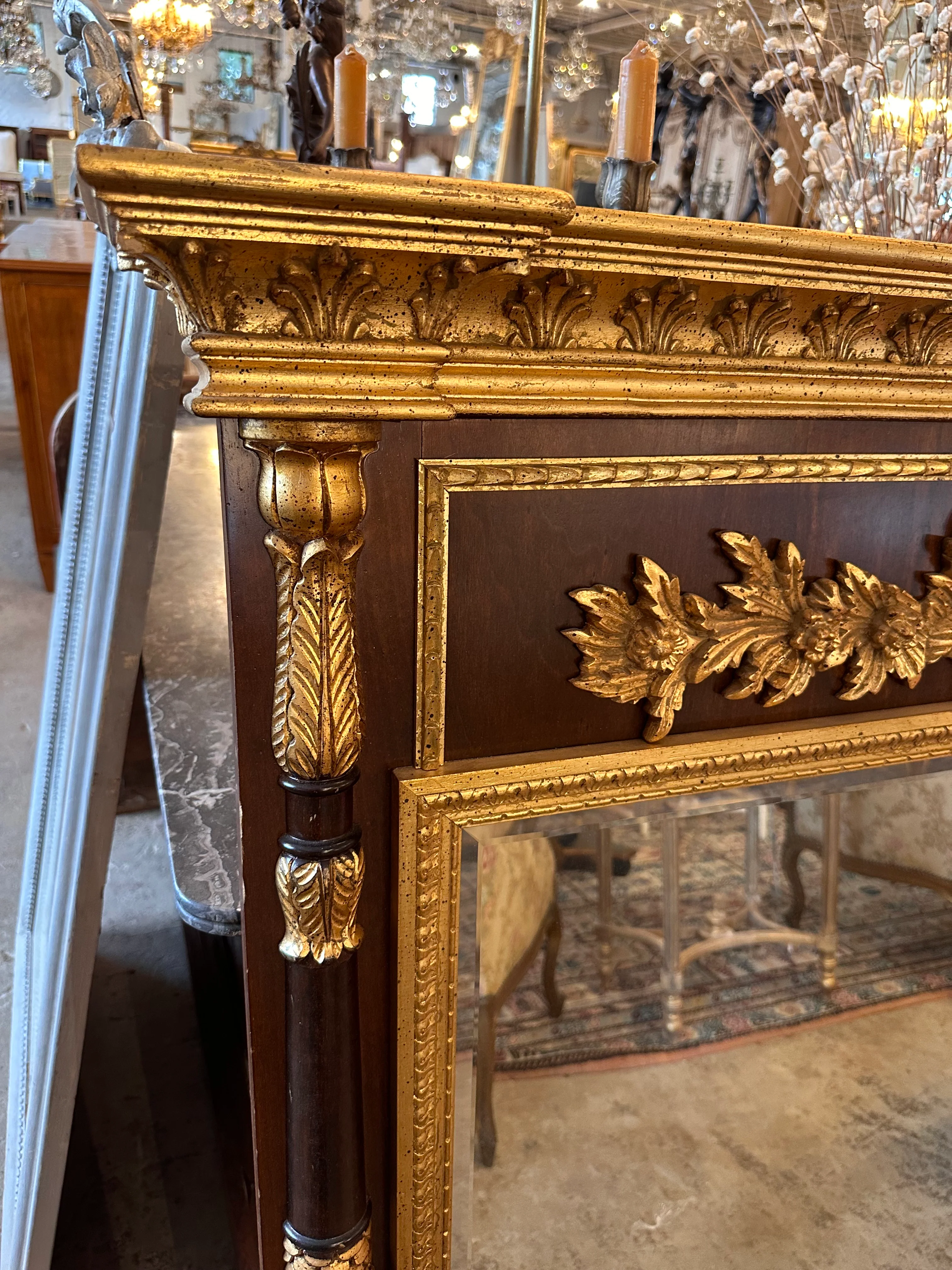 Original Antique Ornate Mahogany and Gold Trumeau Mirror - Image 5