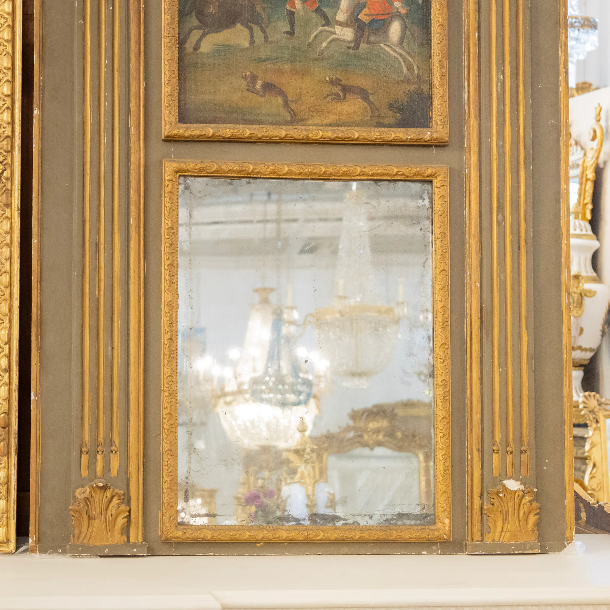 French 18th Century Gilded Trumeau Mirror — Oil Painting & Foxing - Image 3