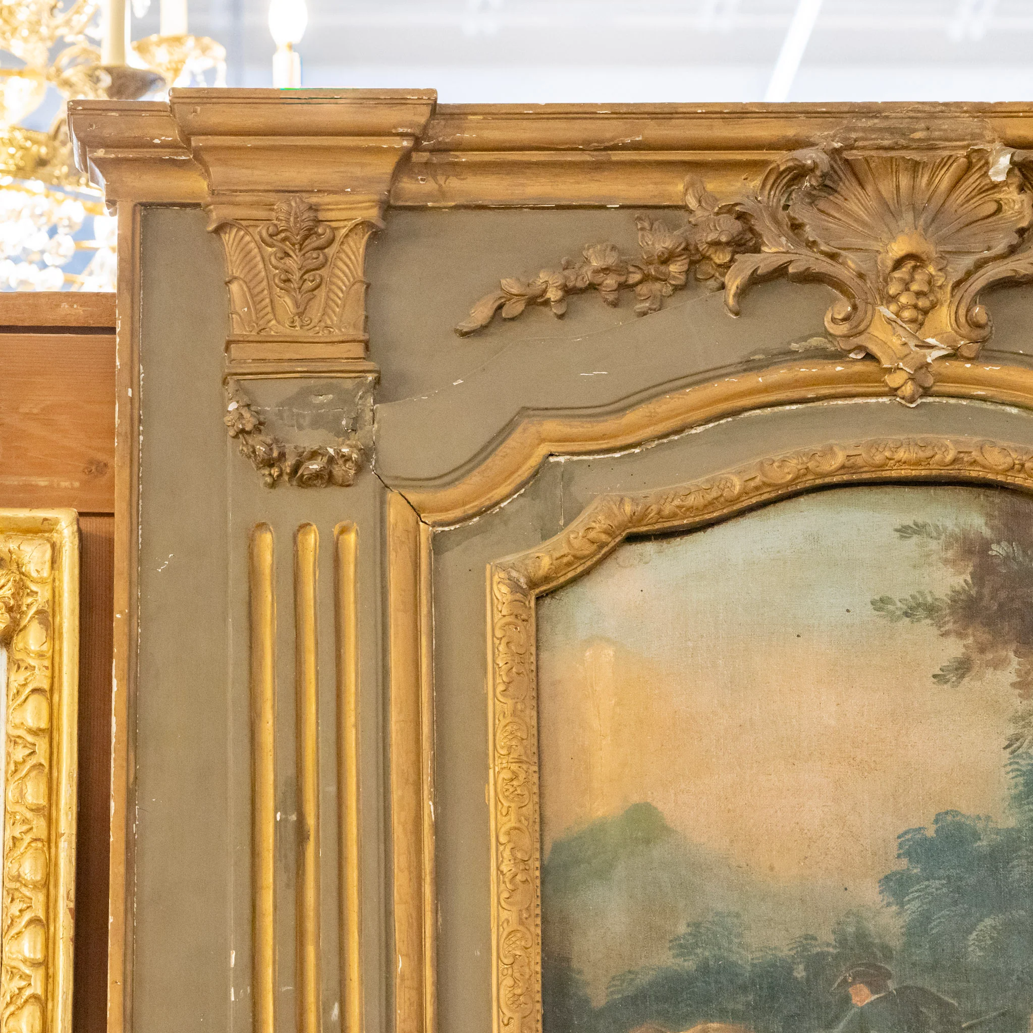French 18th Century Gilded Trumeau Mirror — Oil Painting & Foxing - Image 5