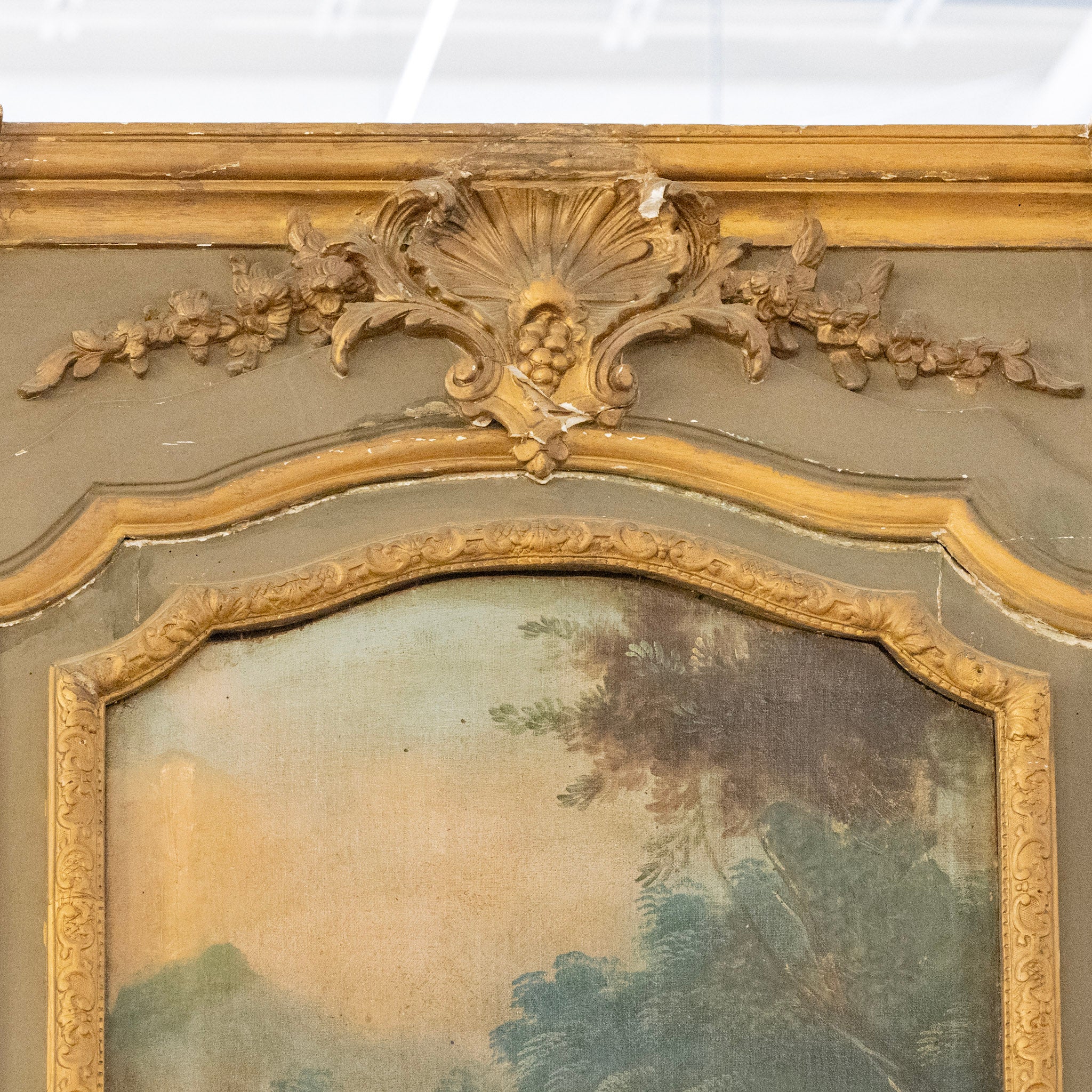 French 18th Century Gilded Trumeau Mirror — Oil Painting & Foxing - Image 6