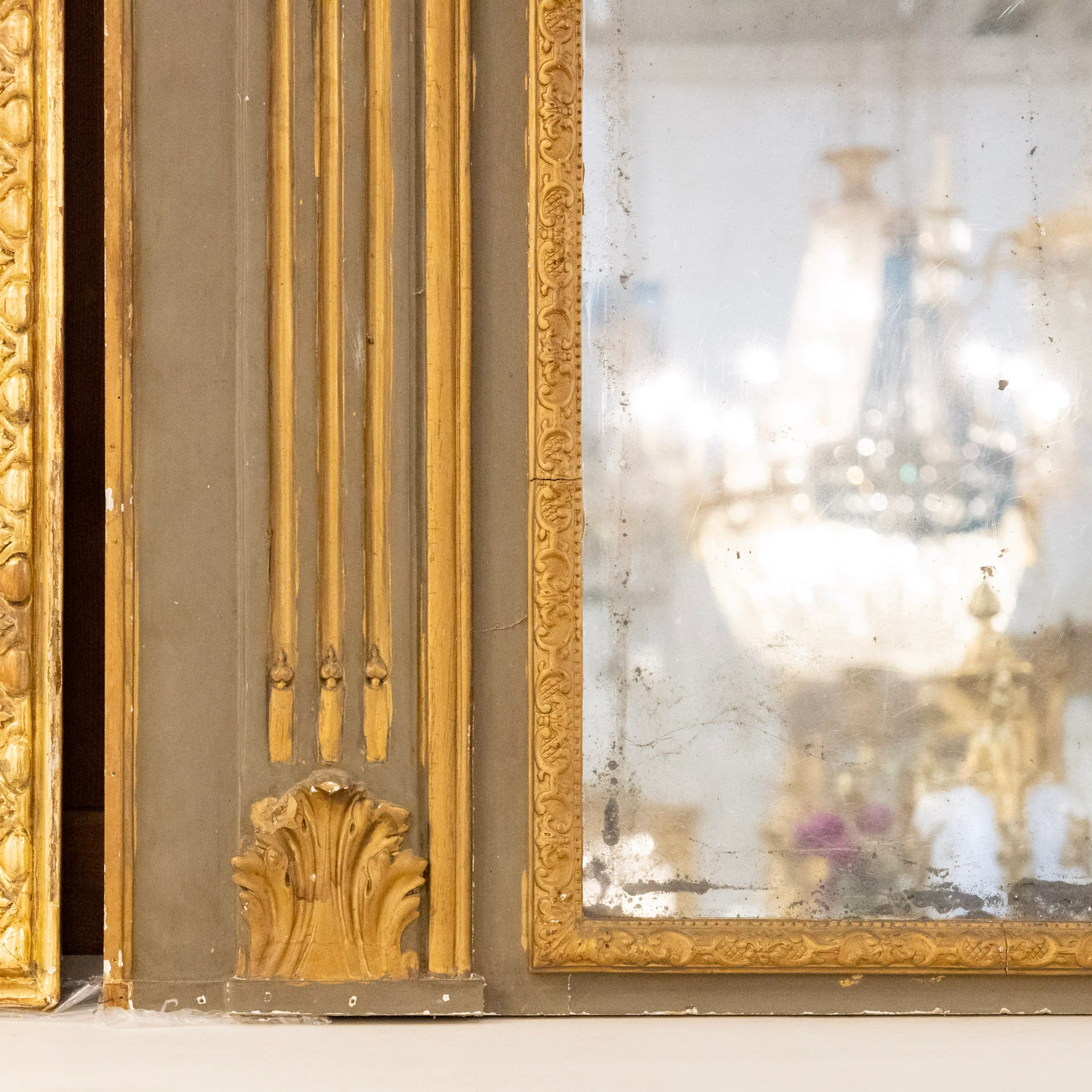 French 18th Century Gilded Trumeau Mirror — Oil Painting & Foxing - Image 8