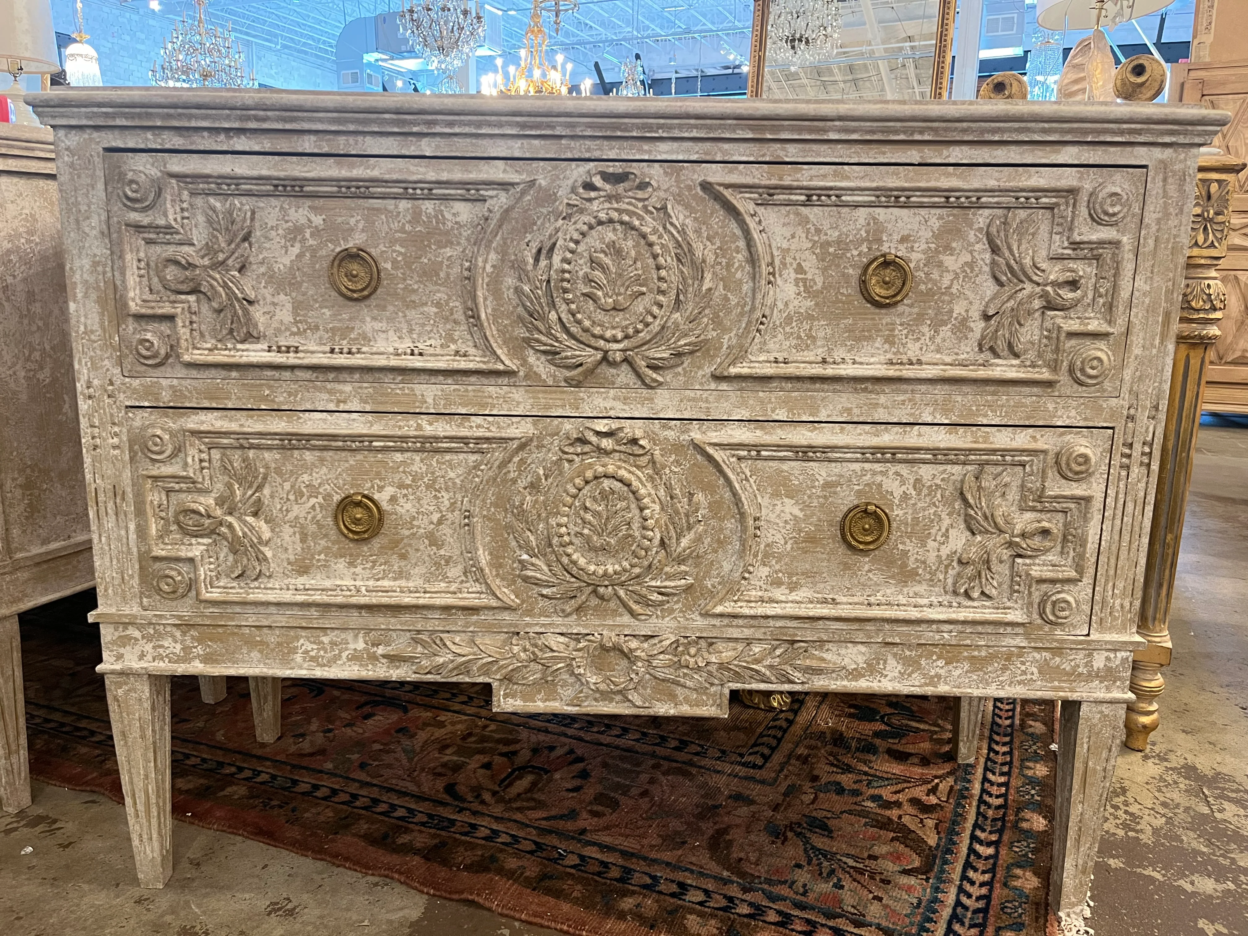 Original Texture Swedish Chest with Carved Details