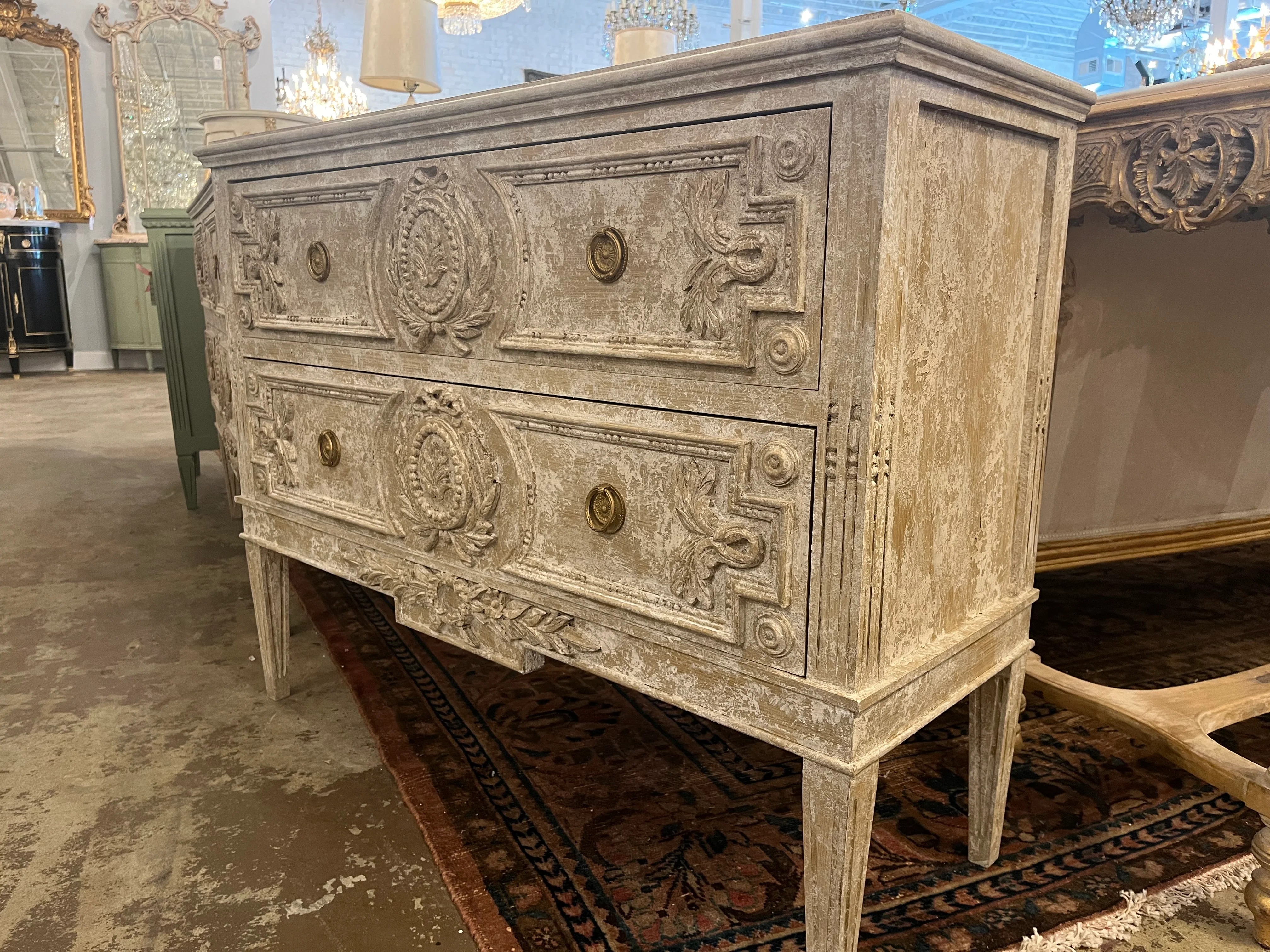 Original Texture Swedish Chest with Carved Details - Image 2
