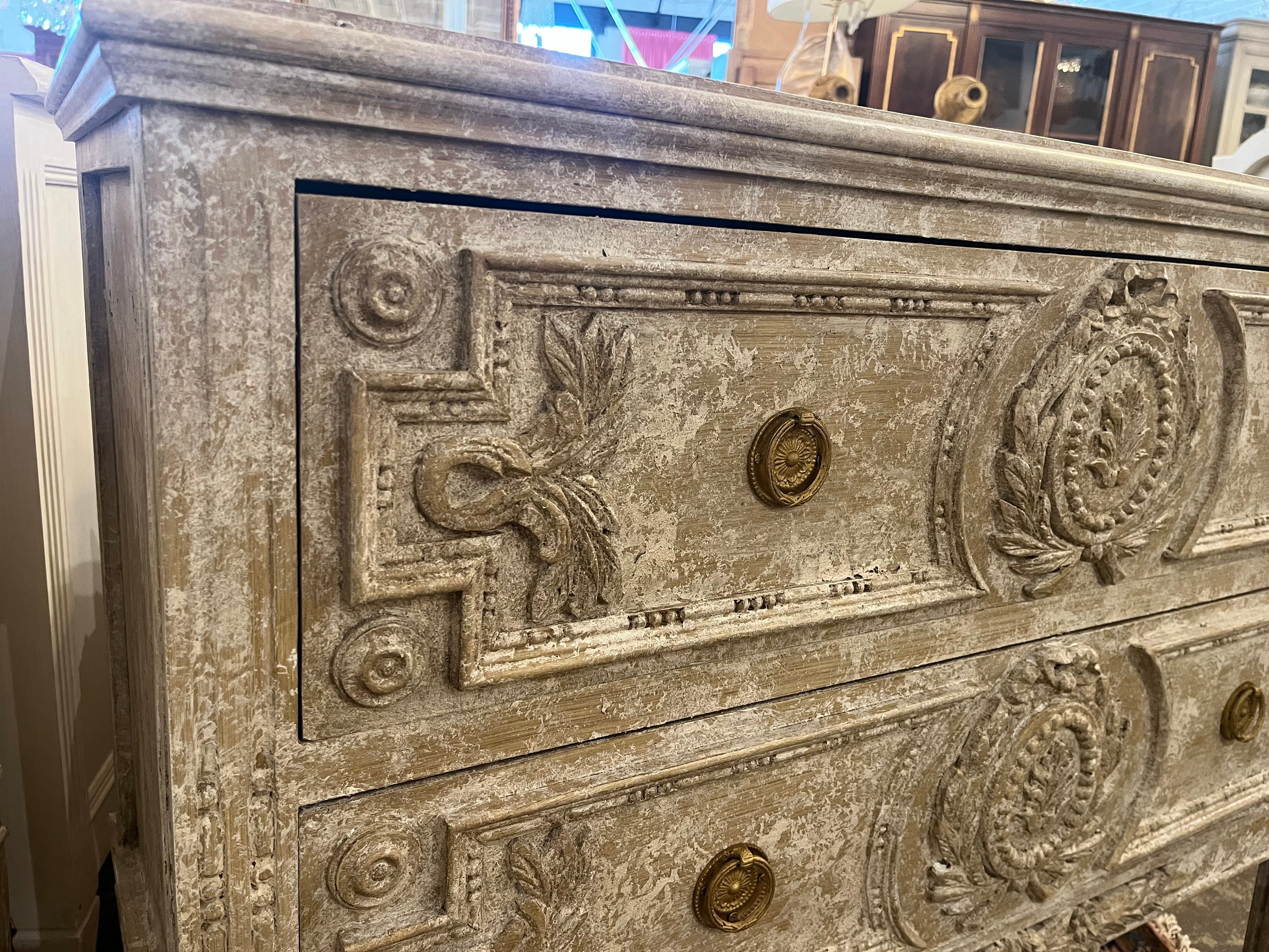 Original Texture Swedish Chest with Carved Details - Image 4
