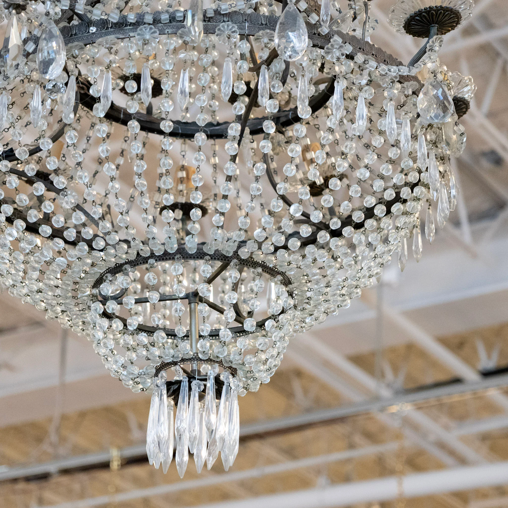 French Empire Iron Basket Chandelier – Beaded Drapery Crystals & Icicle Drops - Image 5