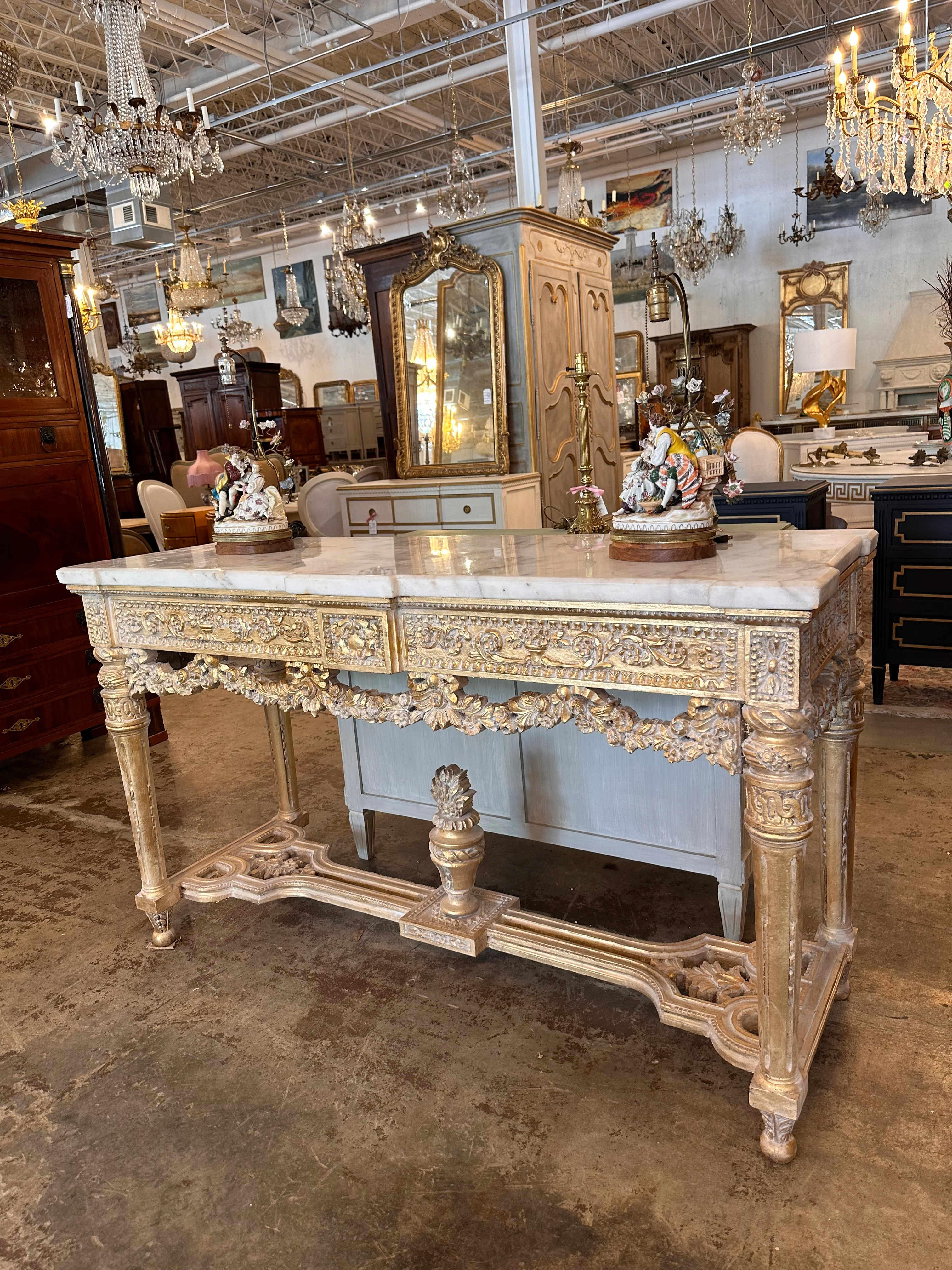 Ornate French Marble Top Gold Console Table - Image 3