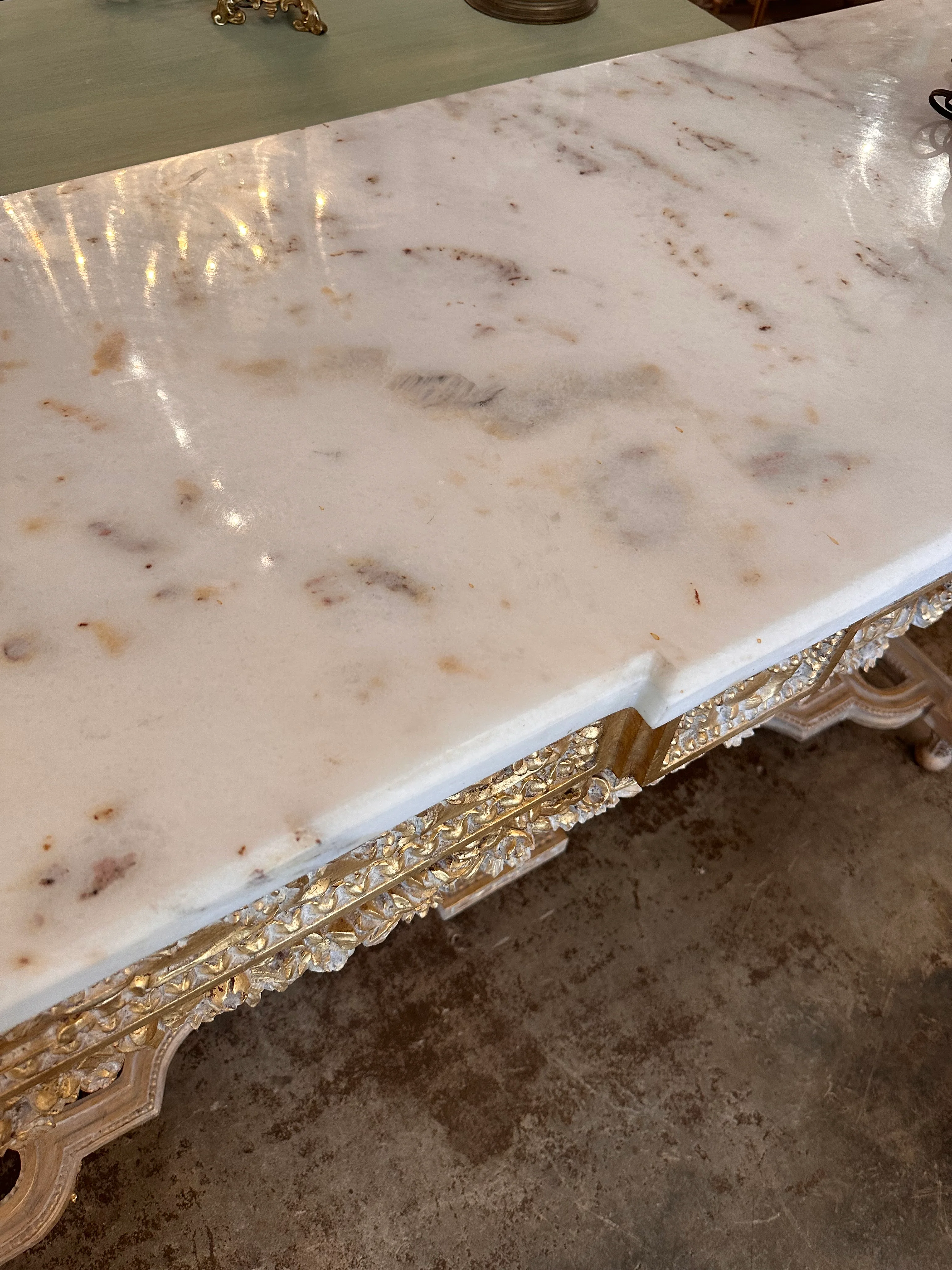 Ornate French Marble Top Gold Console Table - Image 5