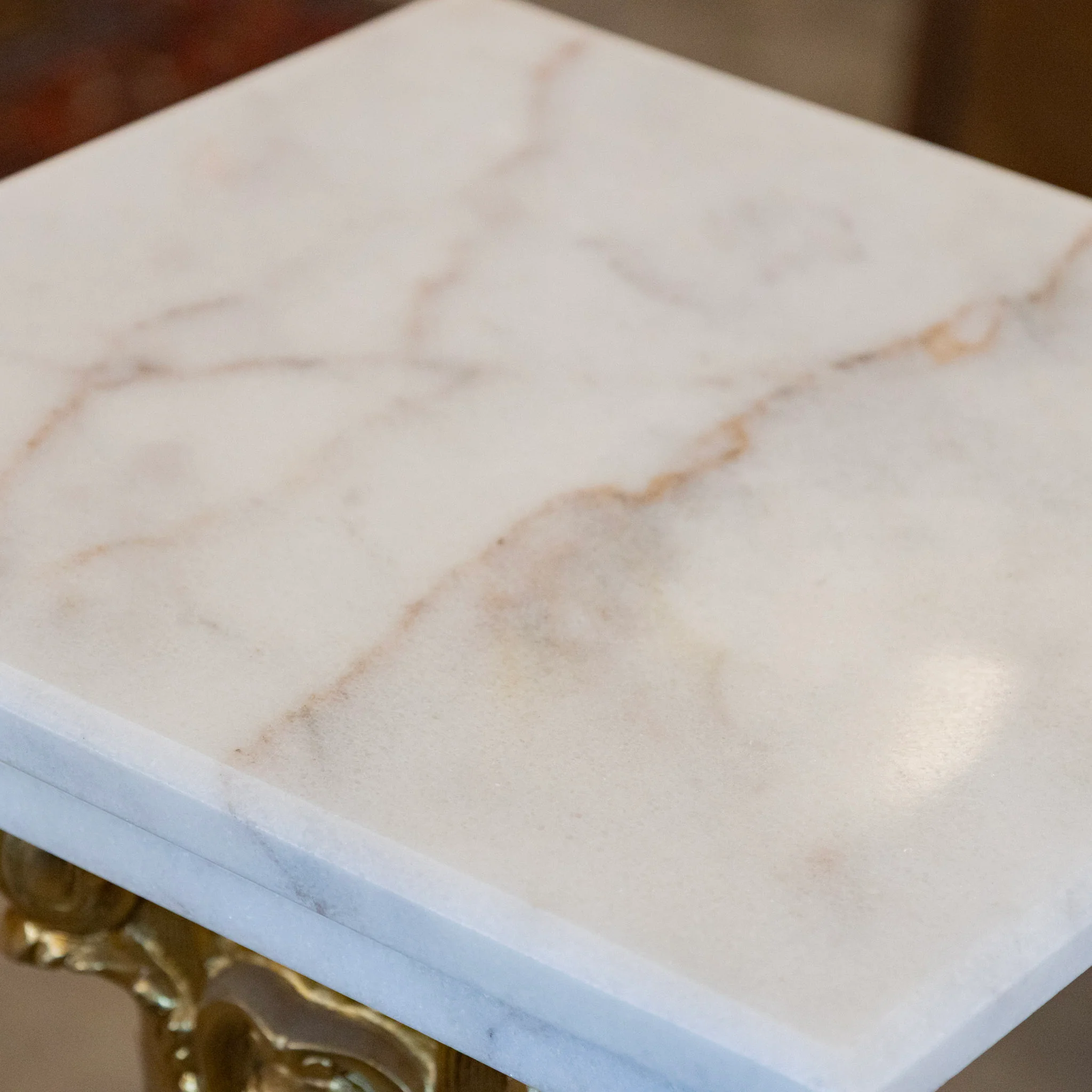 Ornate French White Marble Pedestal Column with Brass Trim - Image 11