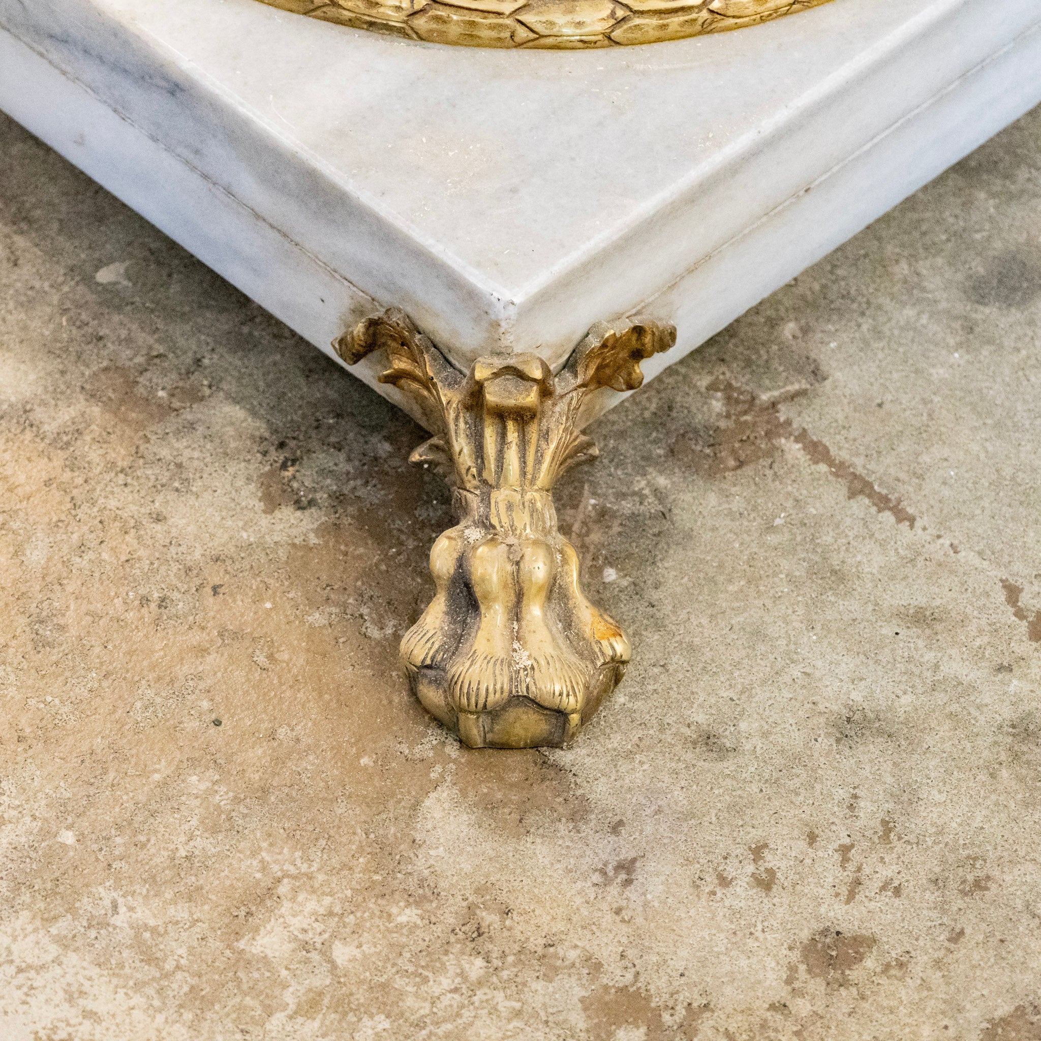 Ornate French White Marble Pedestal Column with Brass Trim - Image 7