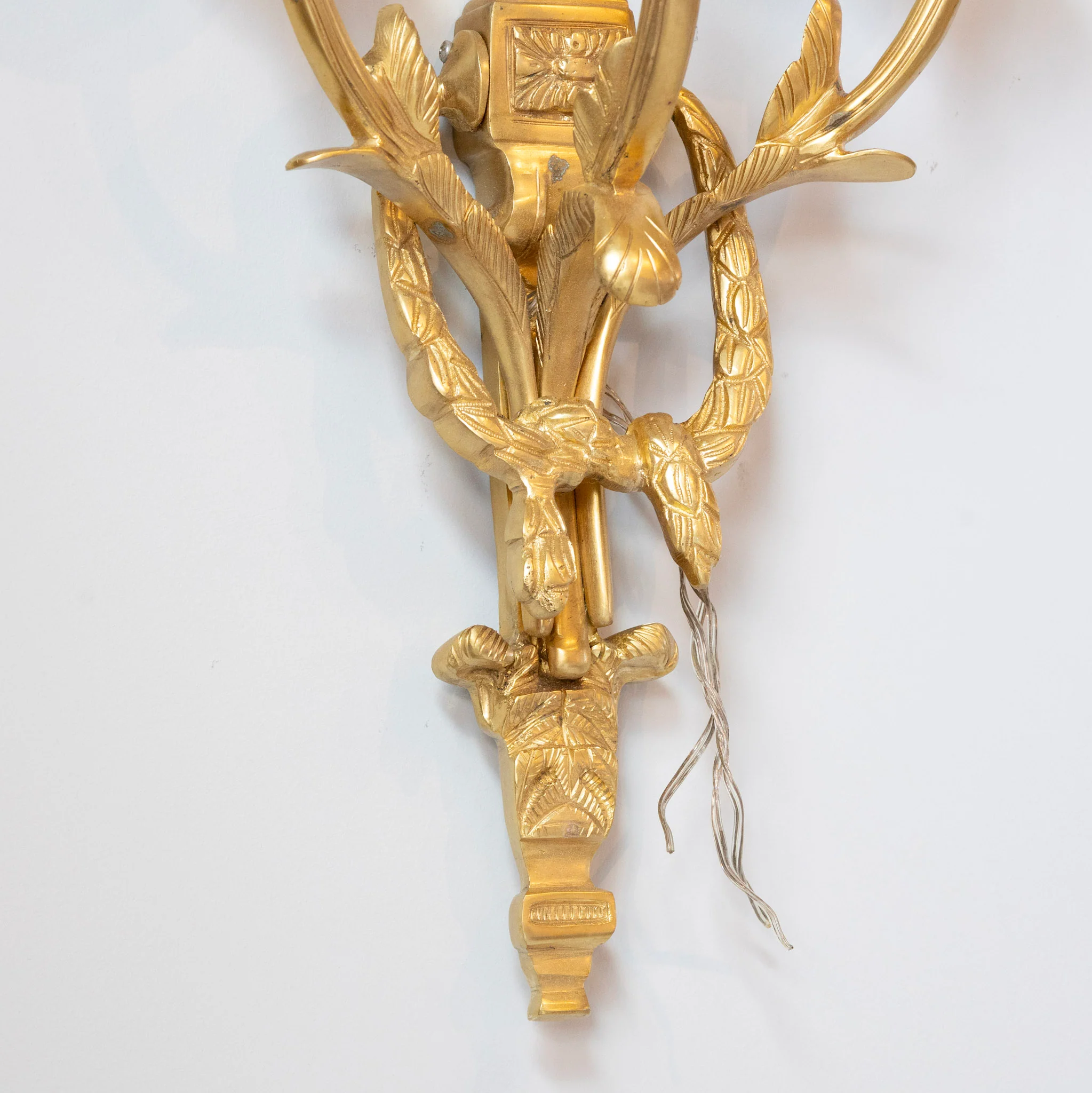 Pair of Louis XVI Grand Gilded Wall Sconces – Bright Gold with Bow Frame - Image 7