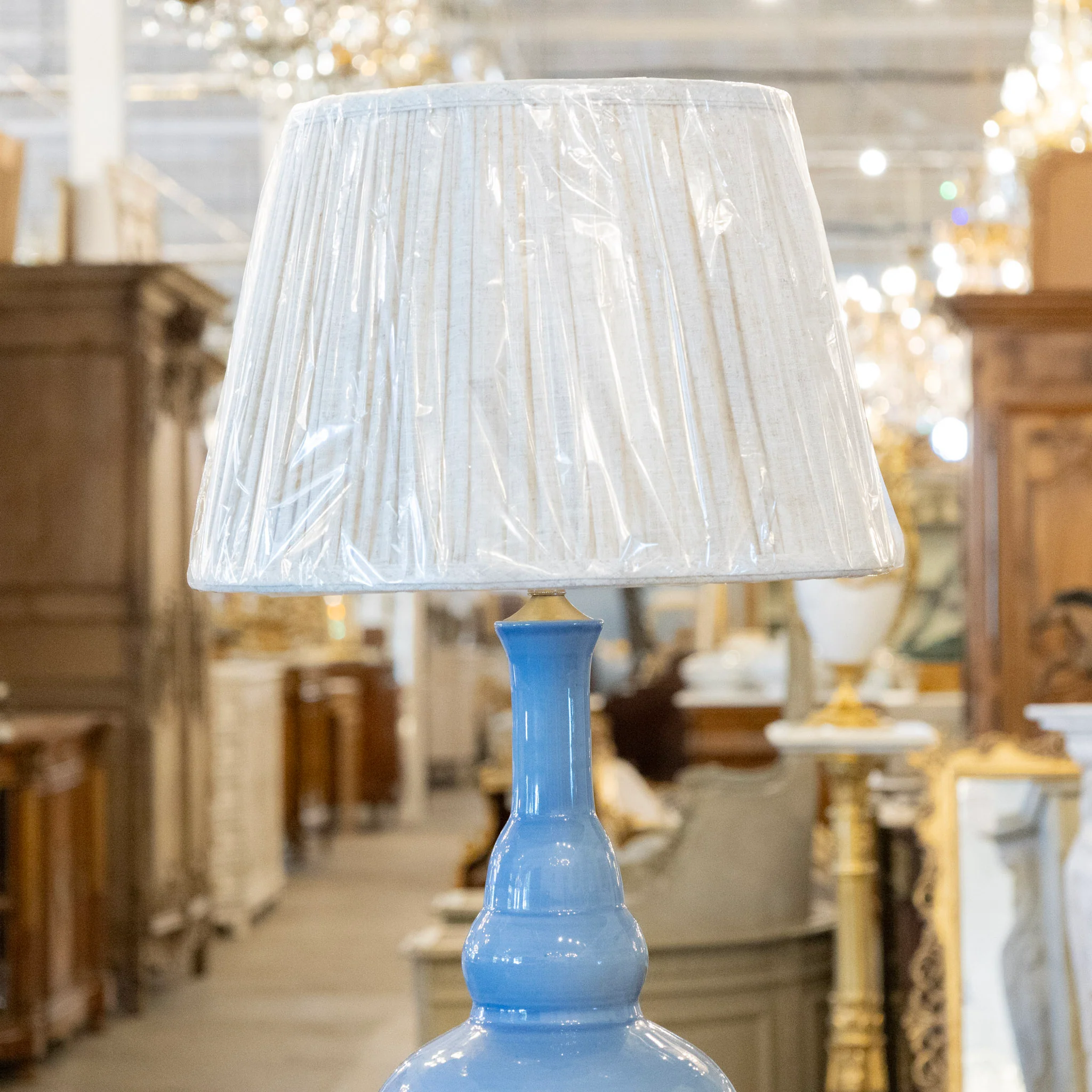 Pair of Blue Table Lamps - White Lamp Shade - Image 3