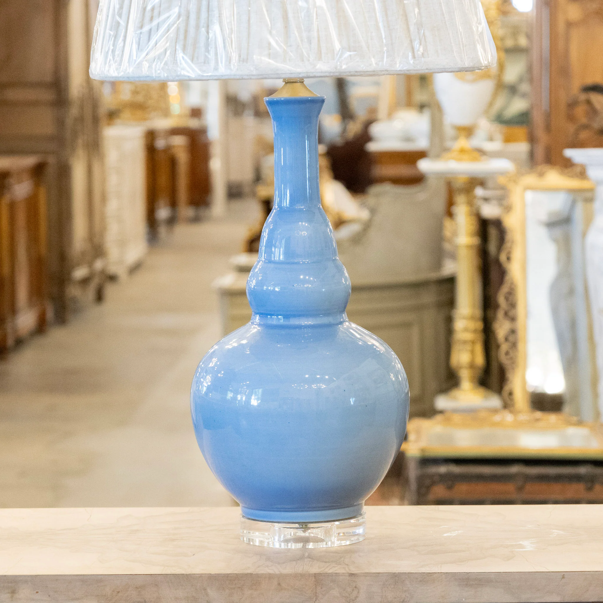 Pair of Blue Table Lamps - White Lamp Shade - Image 4