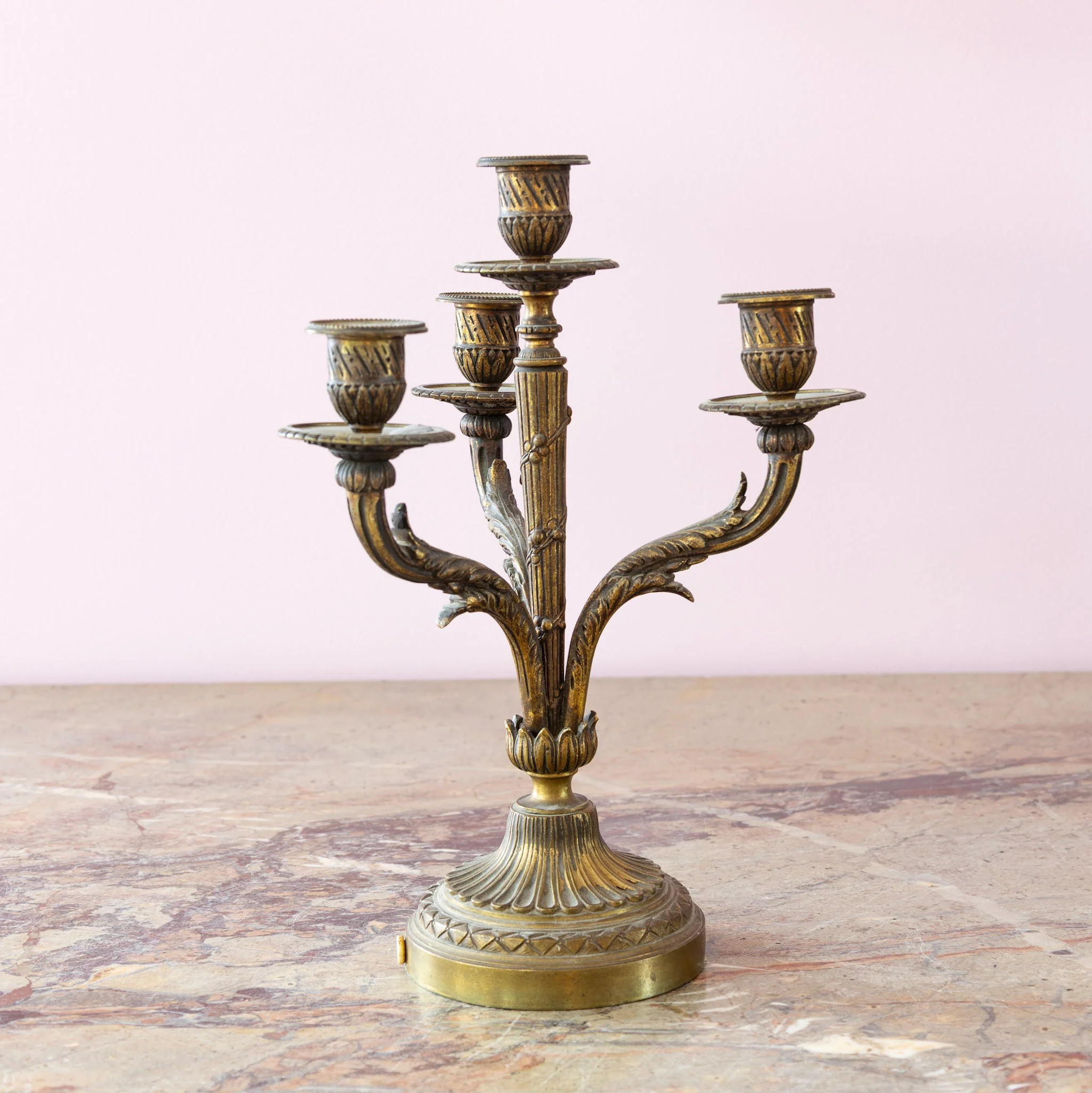 Pair of Bronze Candelabras – Fluted Columns & Acanthus Arms - Image 3