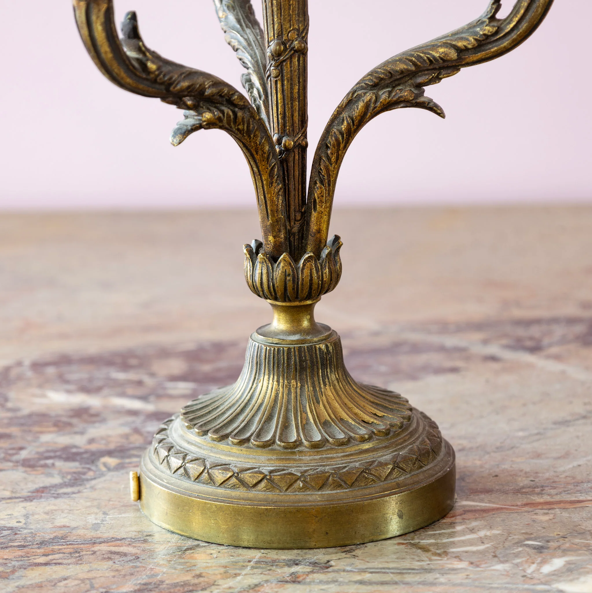 Pair of Bronze Candelabras – Fluted Columns & Acanthus Arms - Image 4
