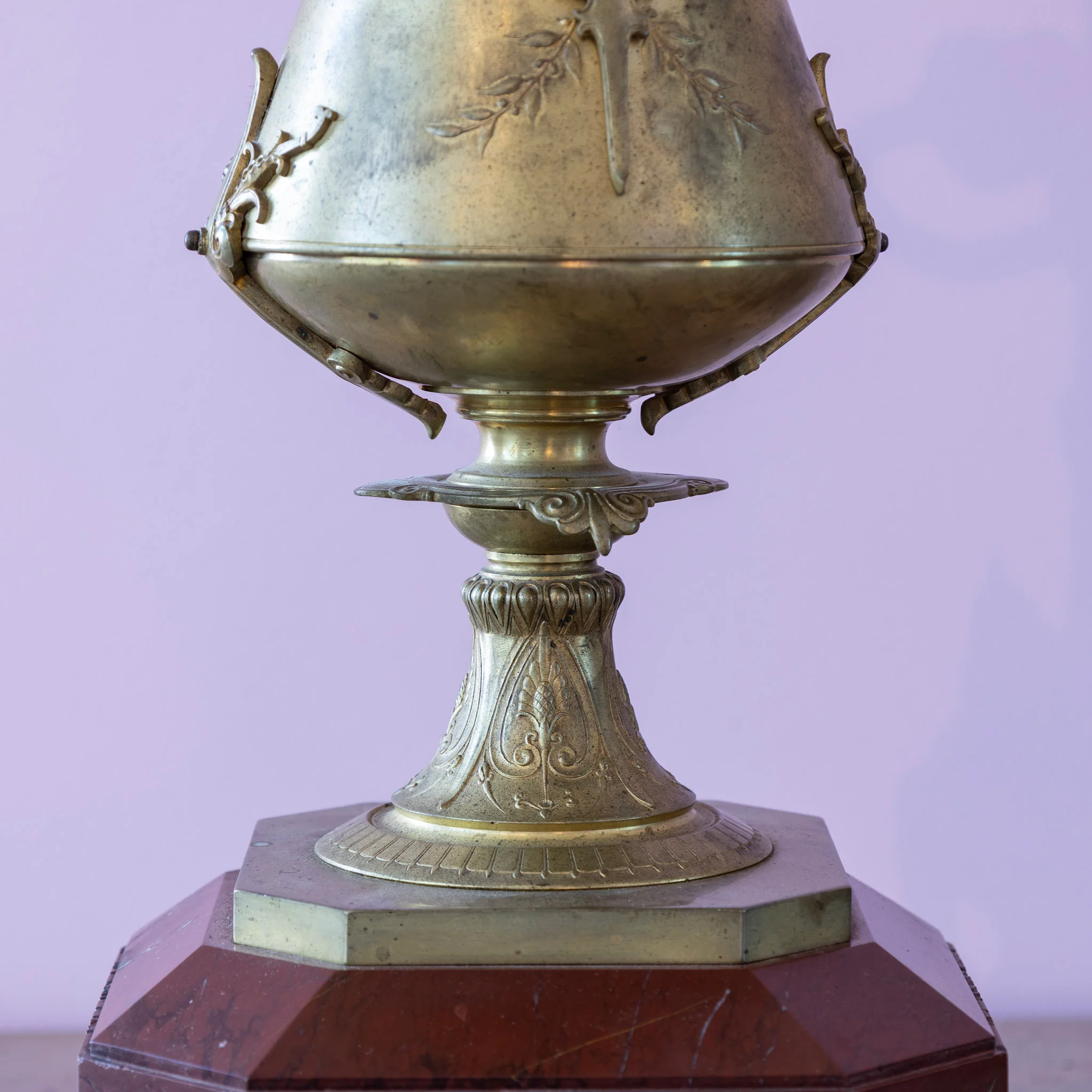 Pair of Carved Gilded Lamps – Red Marble Base - Image 6