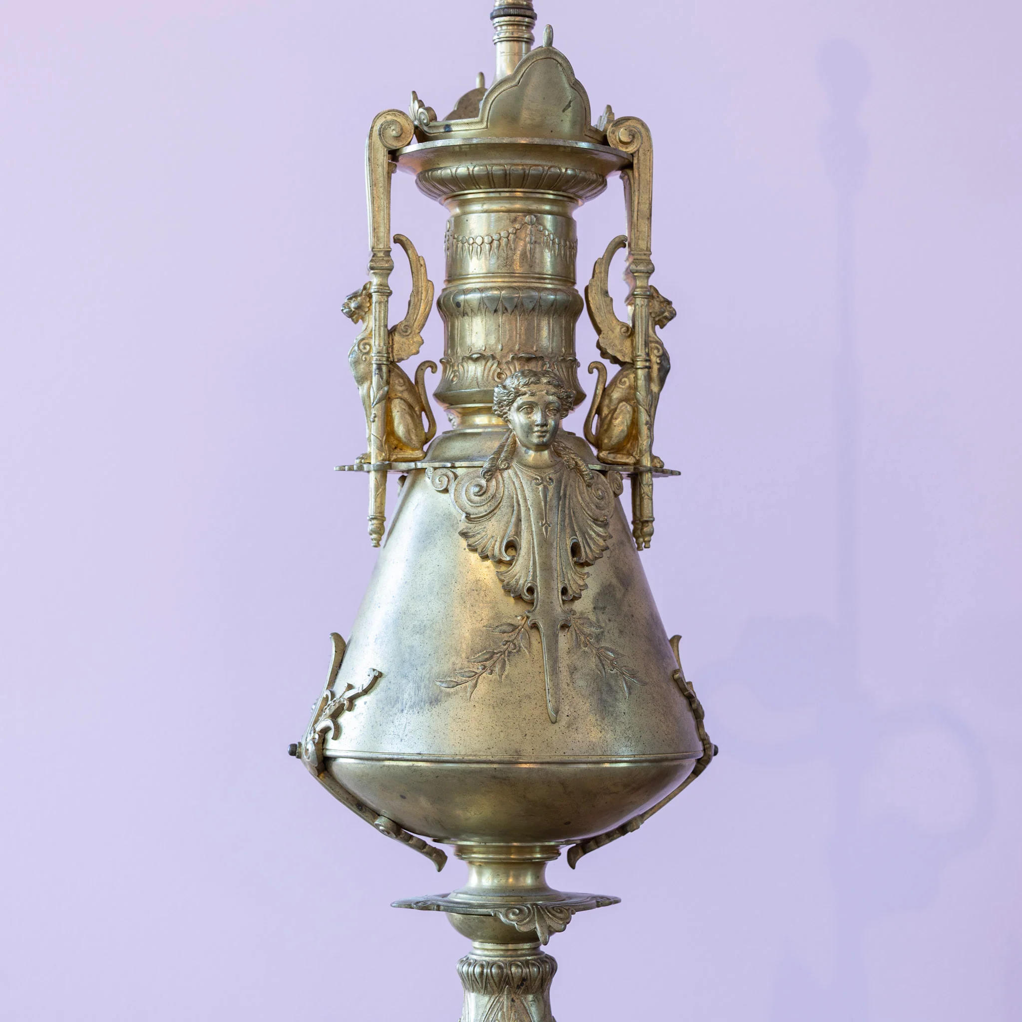 Pair of Carved Gilded Lamps – Red Marble Base - Image 8