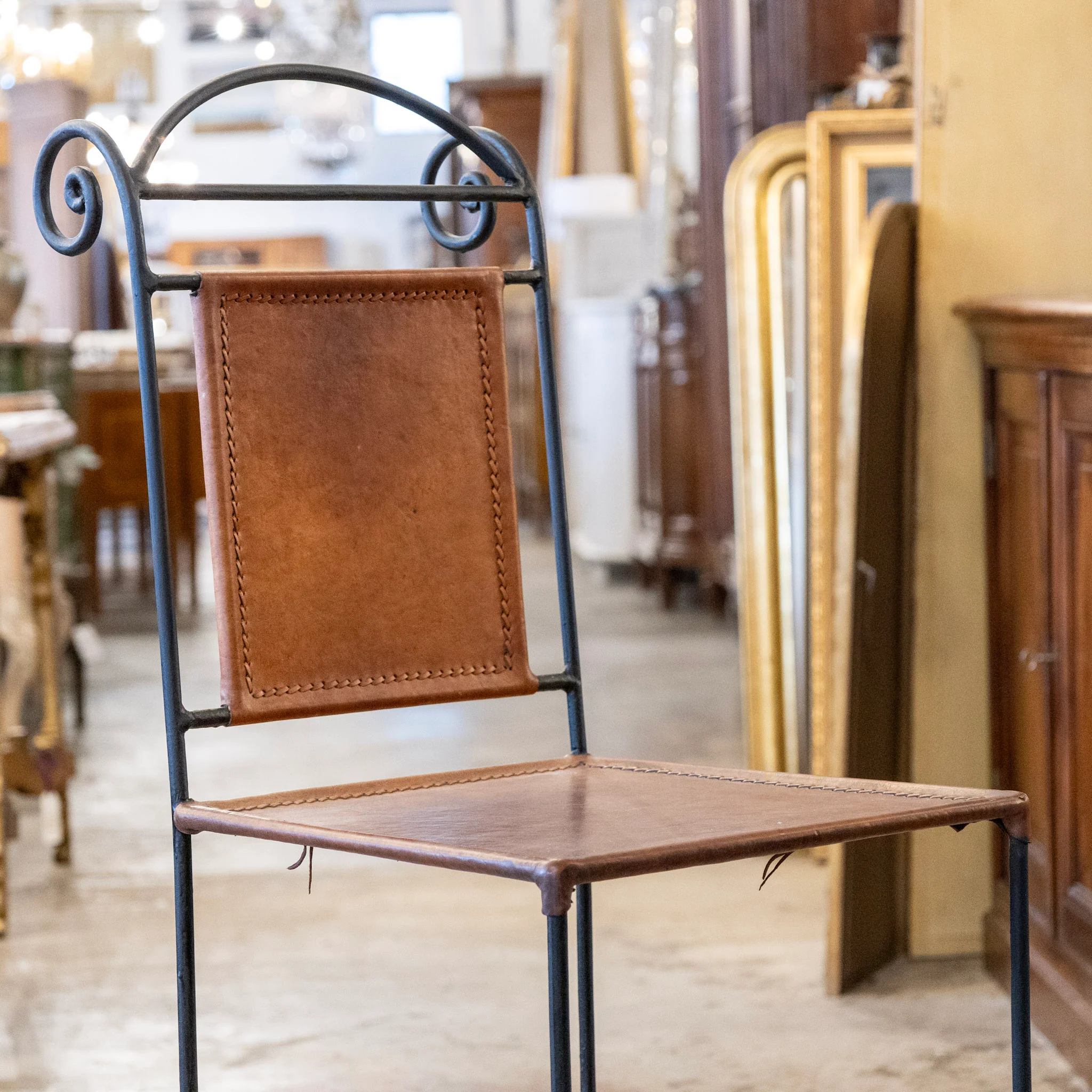 Pair of European Wrought Iron and Leather Barstools - Image 4
