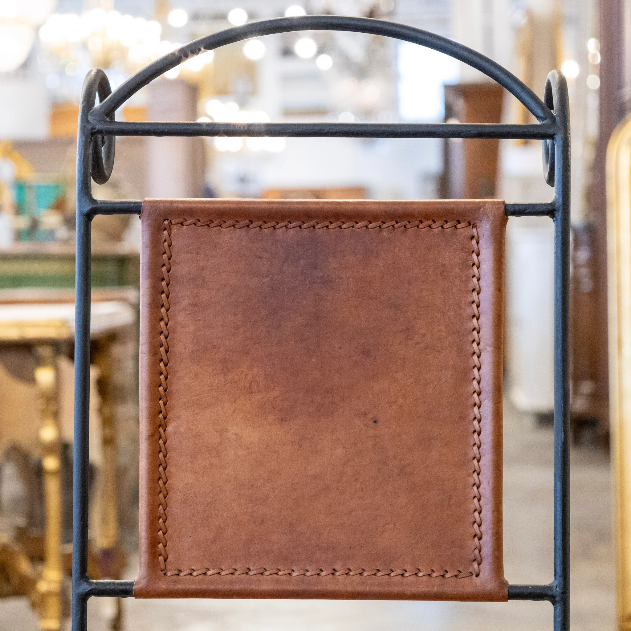 Pair of European Wrought Iron and Leather Barstools - Image 5