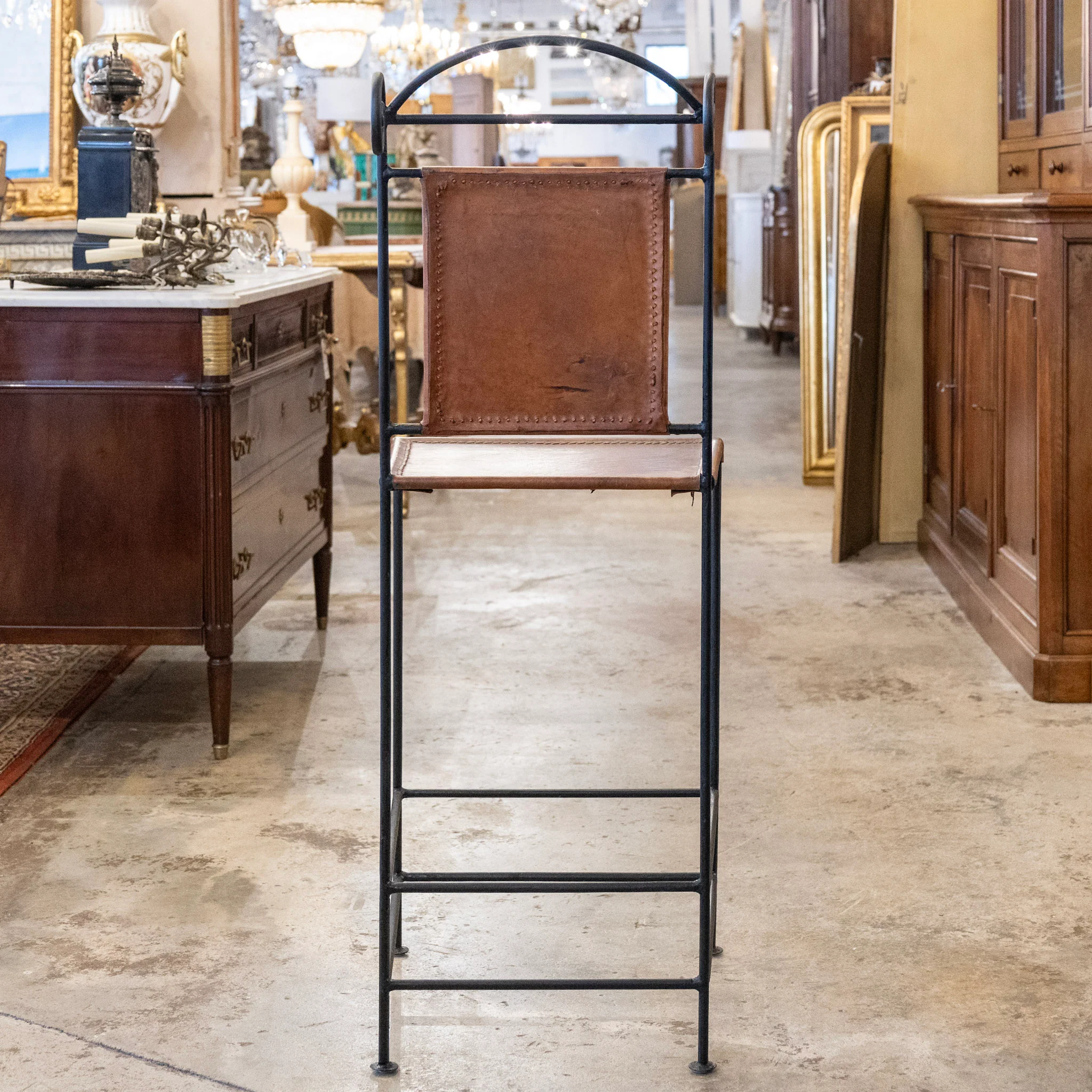 Pair of European Wrought Iron and Leather Barstools - Image 6