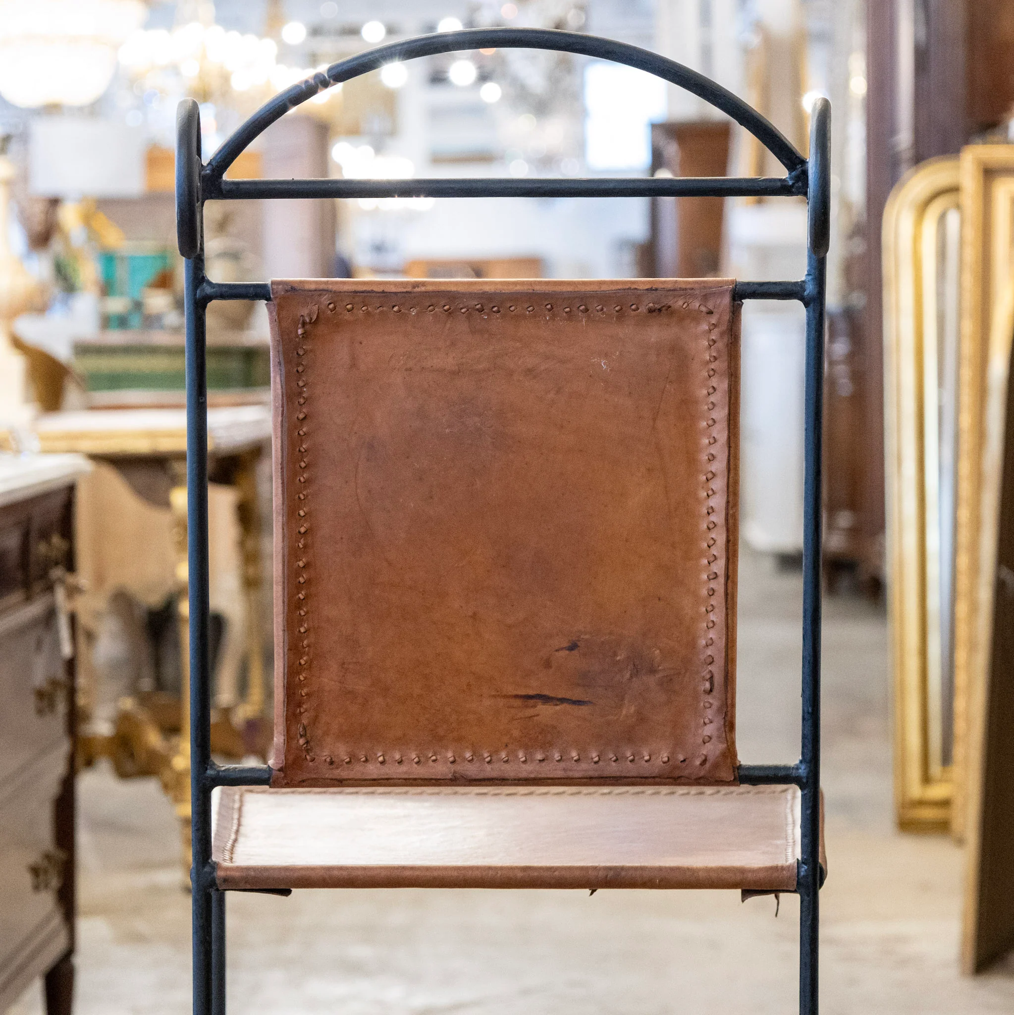 Pair of European Wrought Iron and Leather Barstools - Image 7