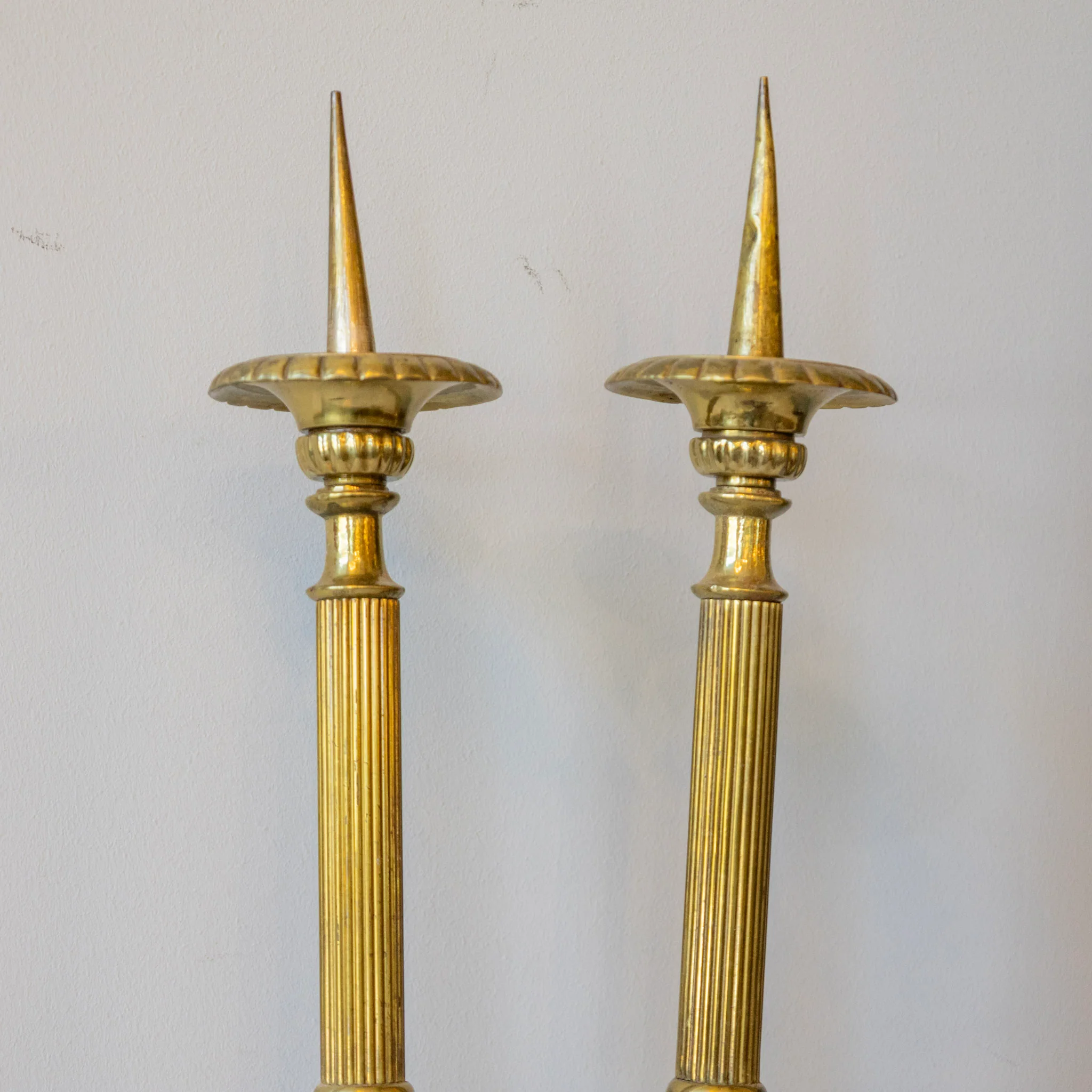 Pair of French Brass Pricket Candle Holders – Fluted Column & Figural Base - Image 3