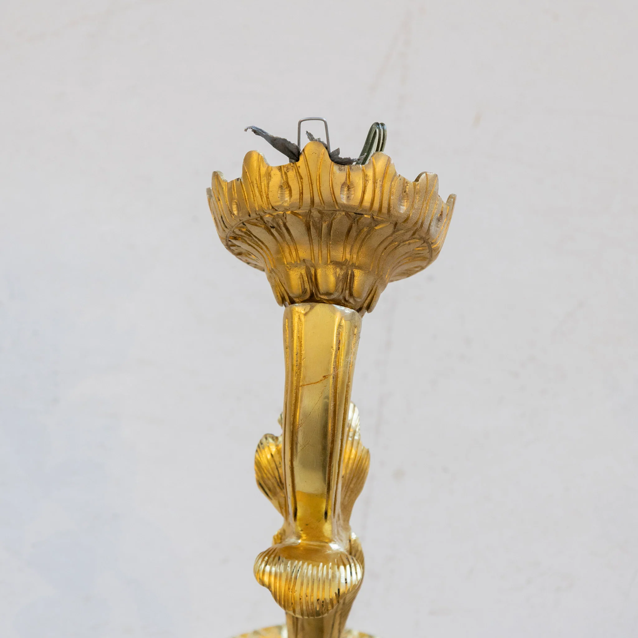 Pair of French Brass Wall Sconces – Fluted Stem with Rosette Backplates - Image 3