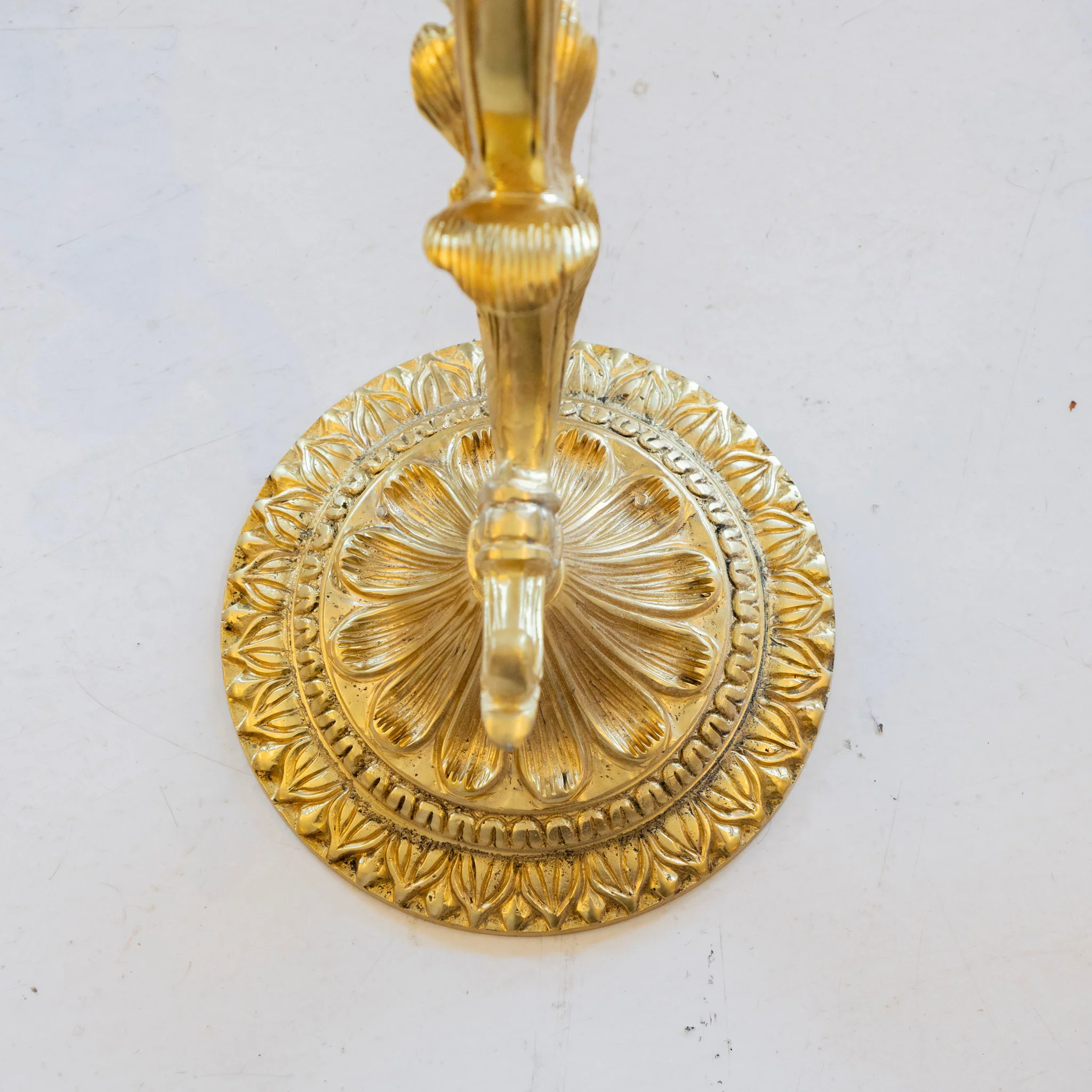 Pair of French Brass Wall Sconces – Fluted Stem with Rosette Backplates - Image 4