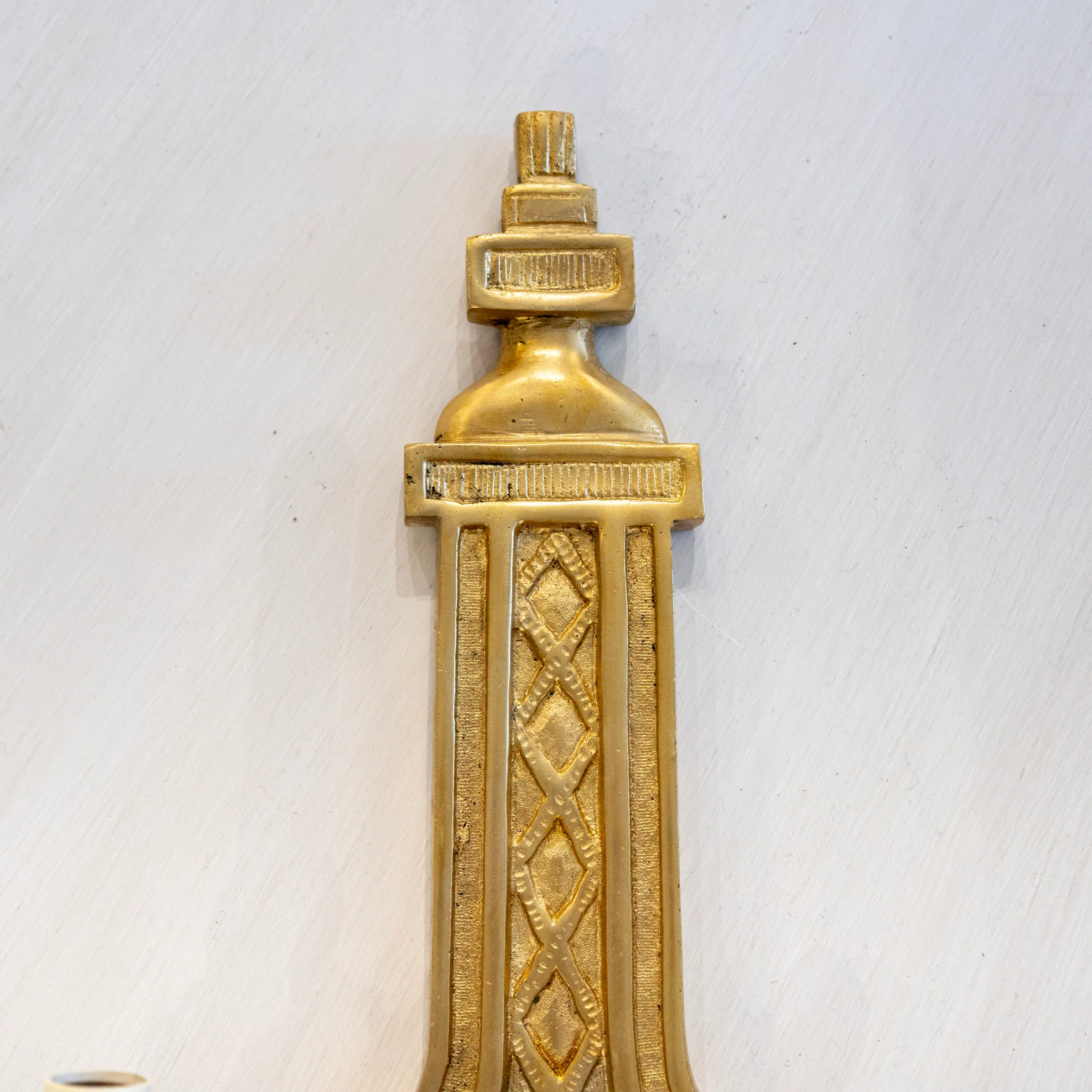 Pair of French Brass Wall Sconces - Scroll Arms & Lattice Details - Image 3