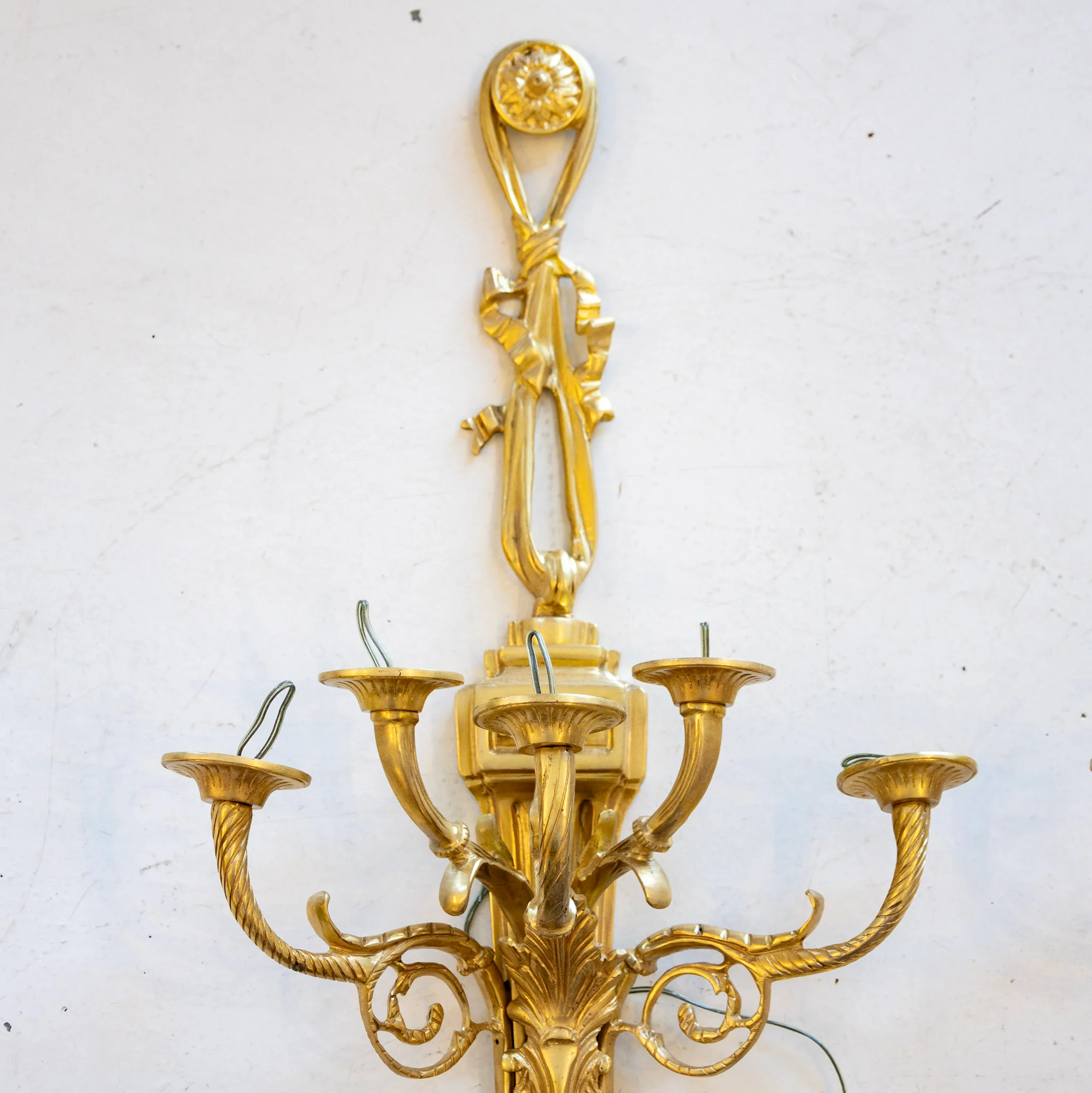 Pair of French Brass Wall Sconces – Scroll Arms & Leaf Carvings - Image 2
