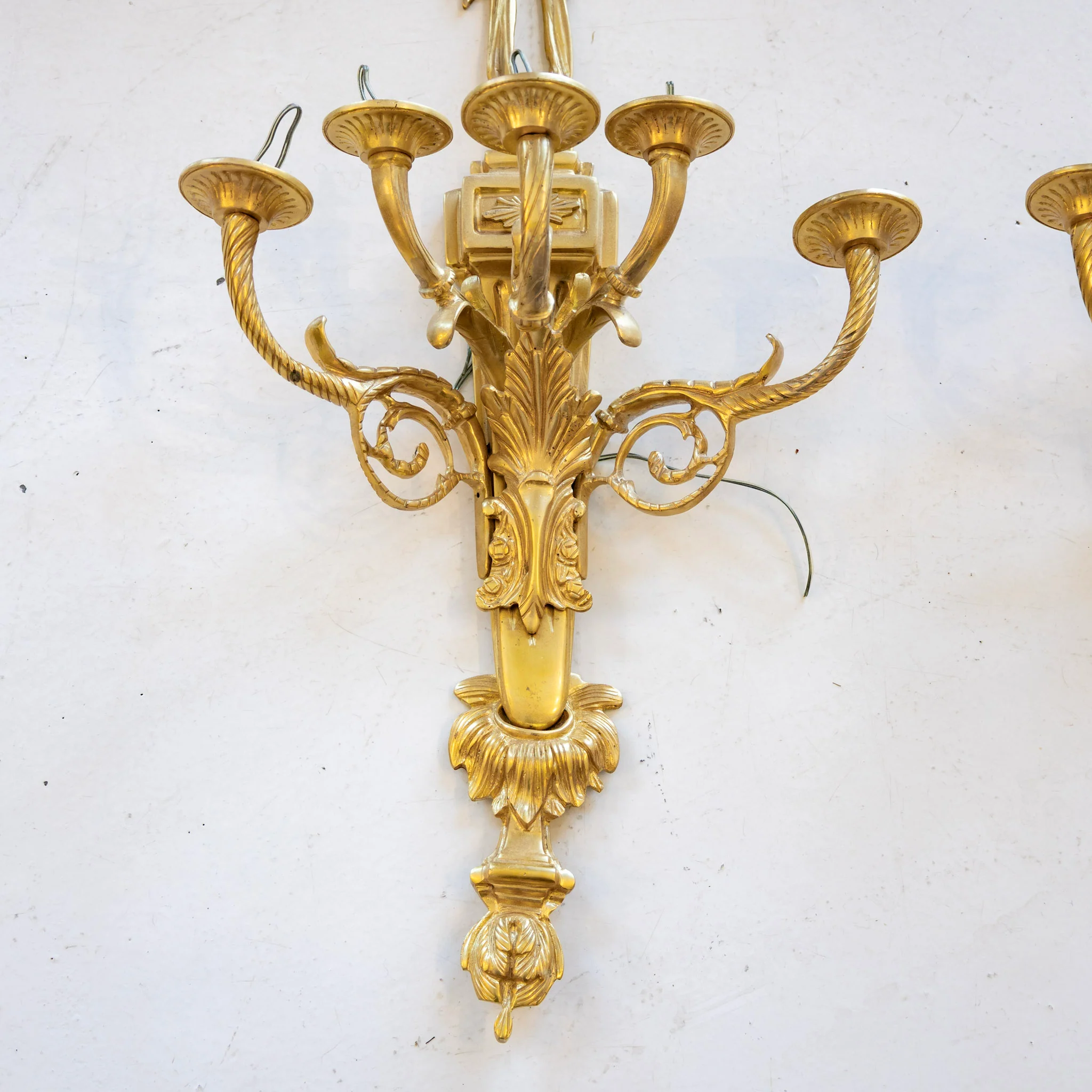 Pair of French Brass Wall Sconces – Scroll Arms & Leaf Carvings - Image 3