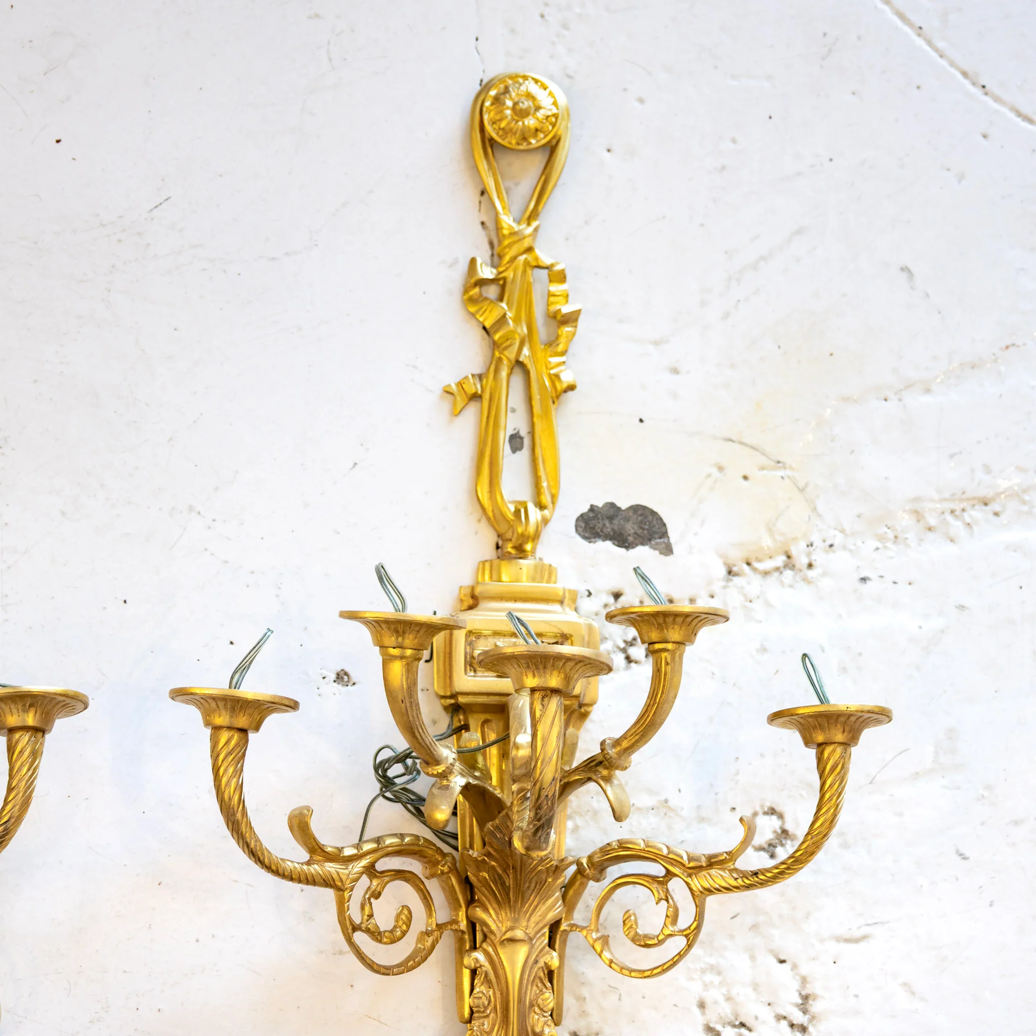 Pair of French Brass Wall Sconces – Scroll Arms & Leaf Carvings - Image 4